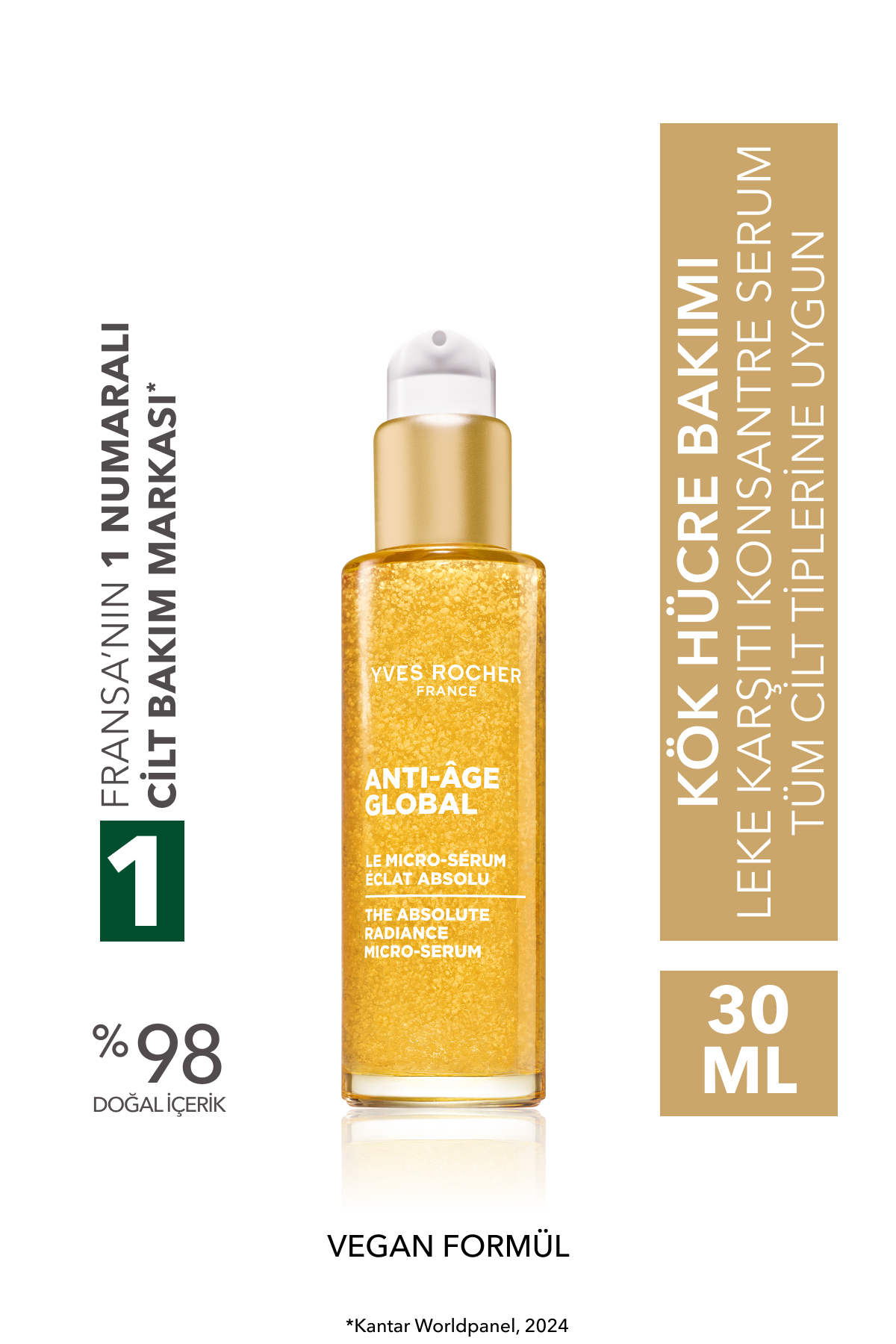 Yves Rocher Konsantre Serum-Hyaluronik Asit-Yaşlanma ve Leke Karşıtı Bitki Kök Hücre Bakımı Anti Age Global 30ml — 96869