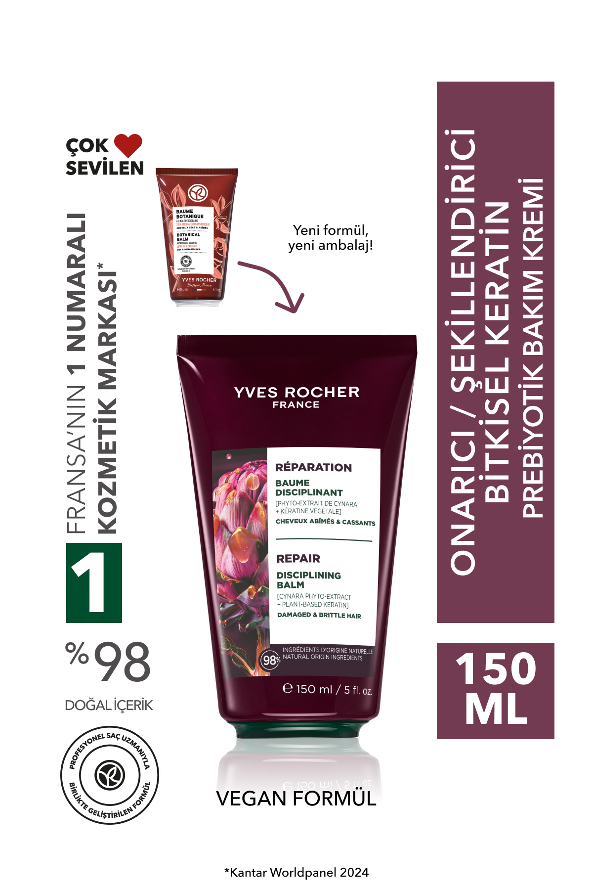 Yves Rocher Bitkisel Keratin Bakım Kremi - Tüm Saçlar/Onarıcı / Şekillendirici / Reparation -Prebiyotik,Vegan-15 — 96971