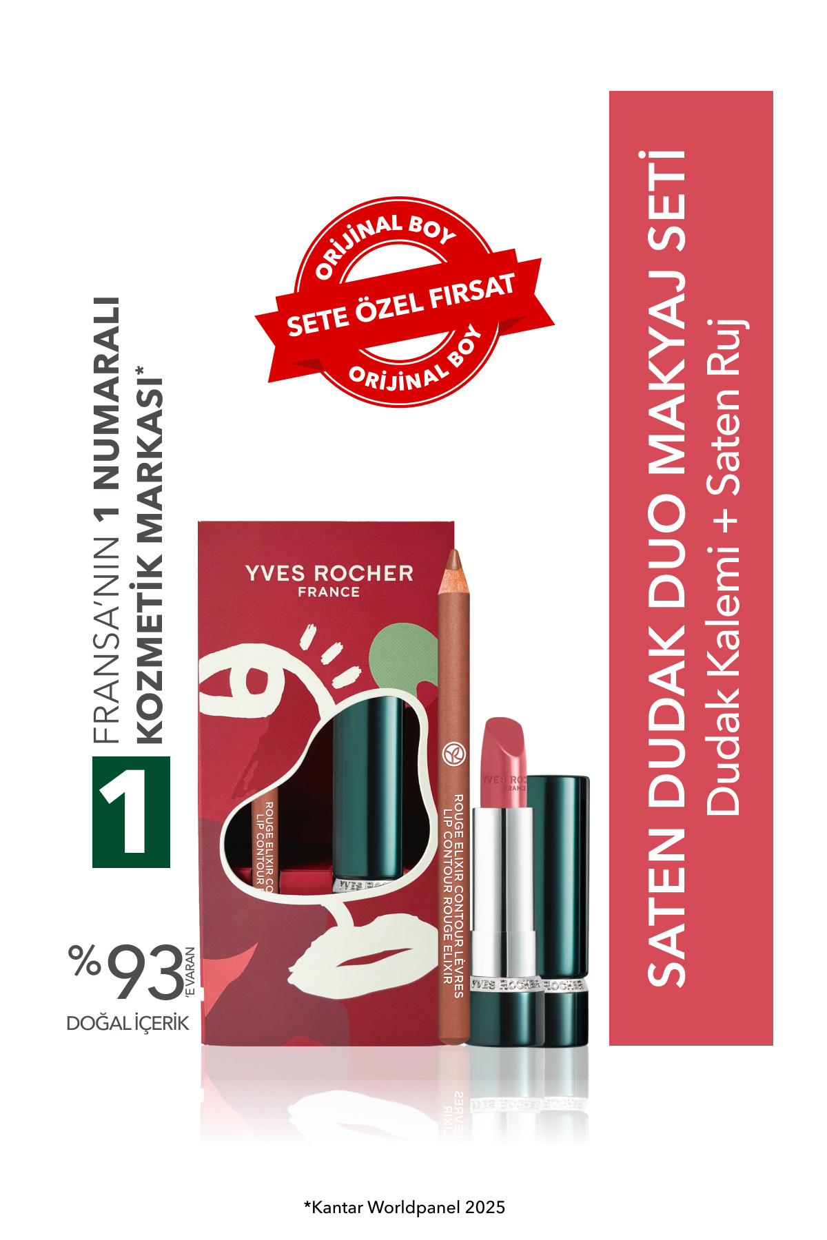 Yves Rocher Saten Dudak Duo Makyaj Seti-Dudak Kalemi -Pembe & Saten Ruj- Nude Gül Kurusu — 9999295