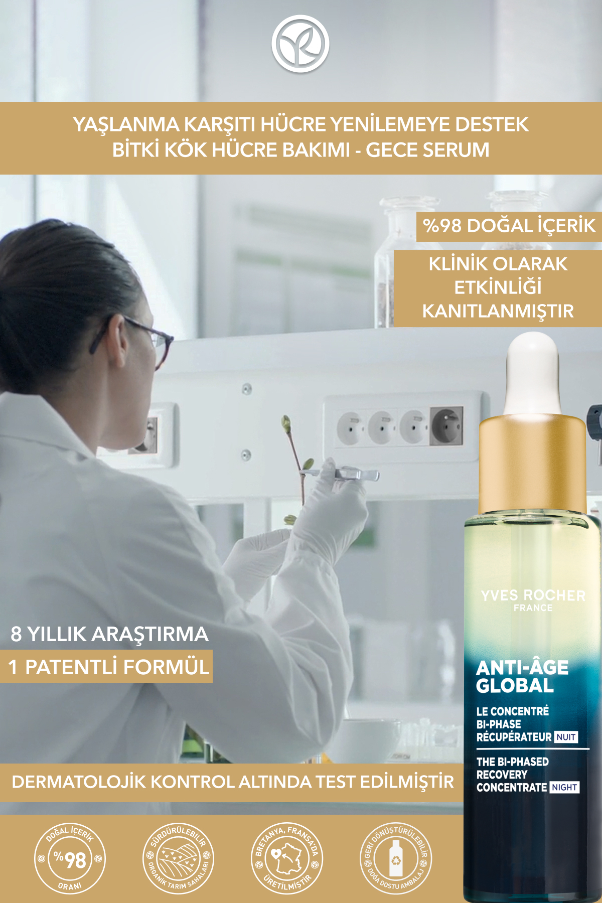 Gece Serumu-Niasinamid&Hyaluronik Asit-Yaşlanma Karşıtı Bitki Kök Hücre Bakımı Anti Age Global 30ml — 99206 — تصویر 5 از 8