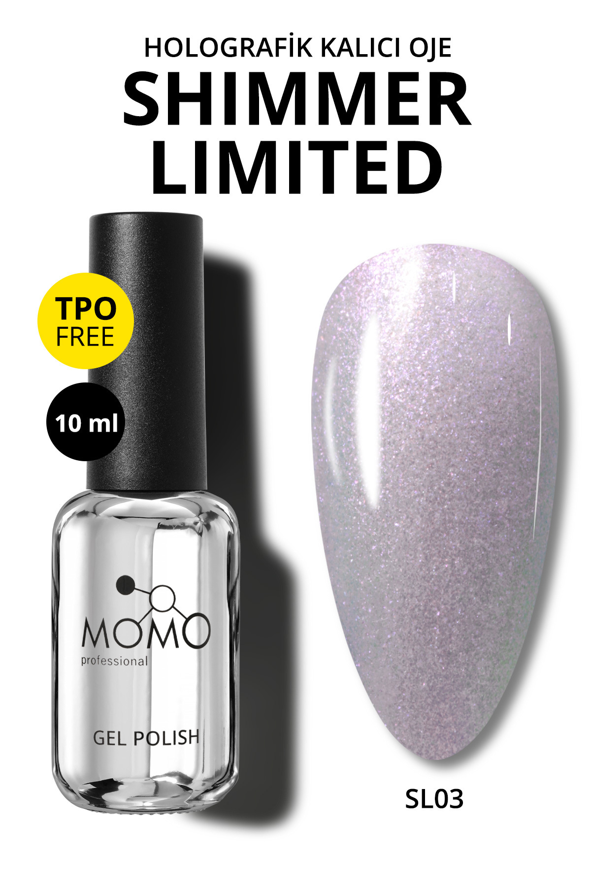 Shimmer Limited Holografik Kalıcı Oje SL03, Rakı Beyazı Pembe Mor Simli, 10 ml — خاکی 8860101A01S09SL01 — تصویر 3 از 8