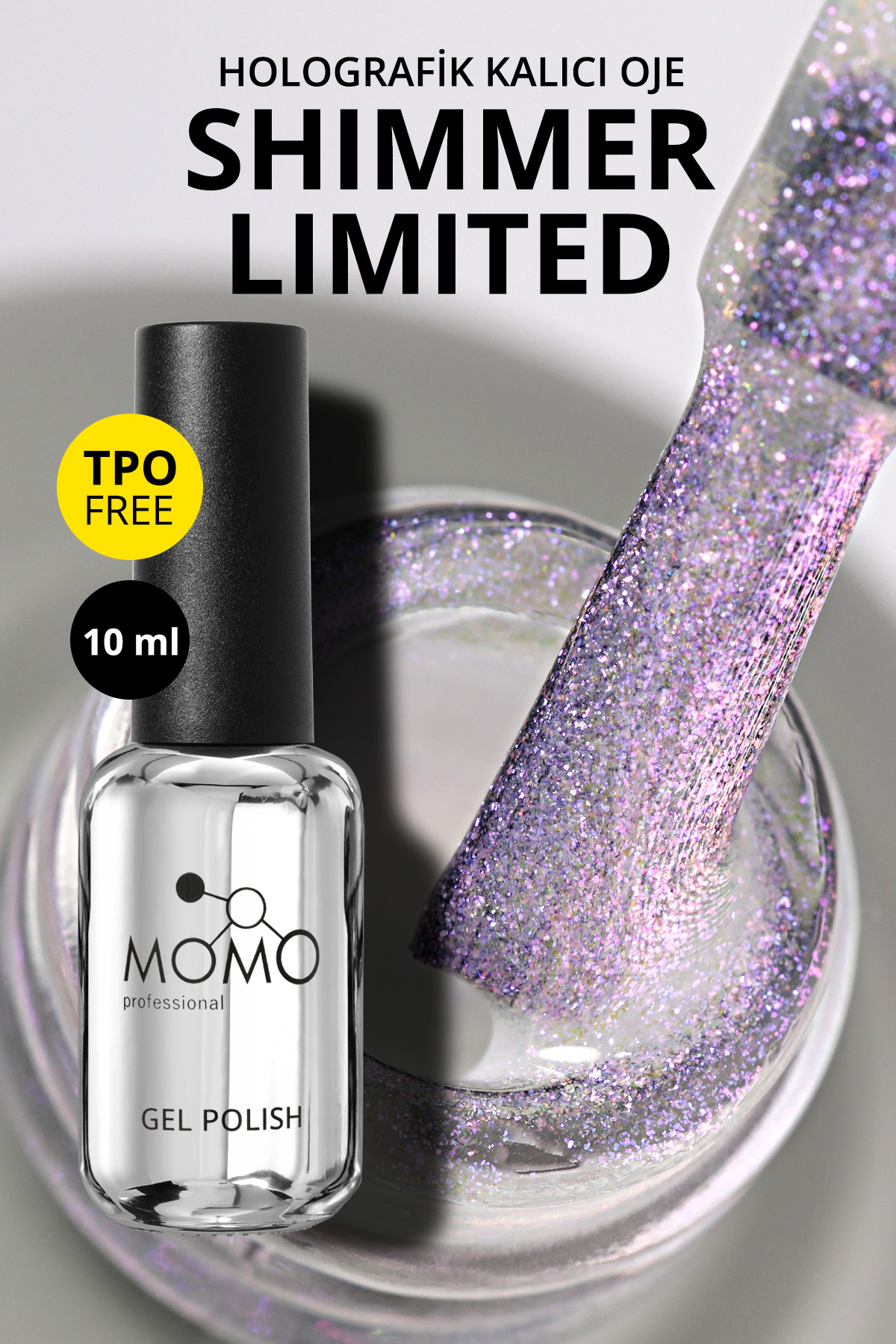 MOMO professional Shimmer Limited Holografik Kalıcı Oje SL03, Rakı Beyazı Pembe Mor Simli, 10 ml — خاکی 8860101A01S09SL01
