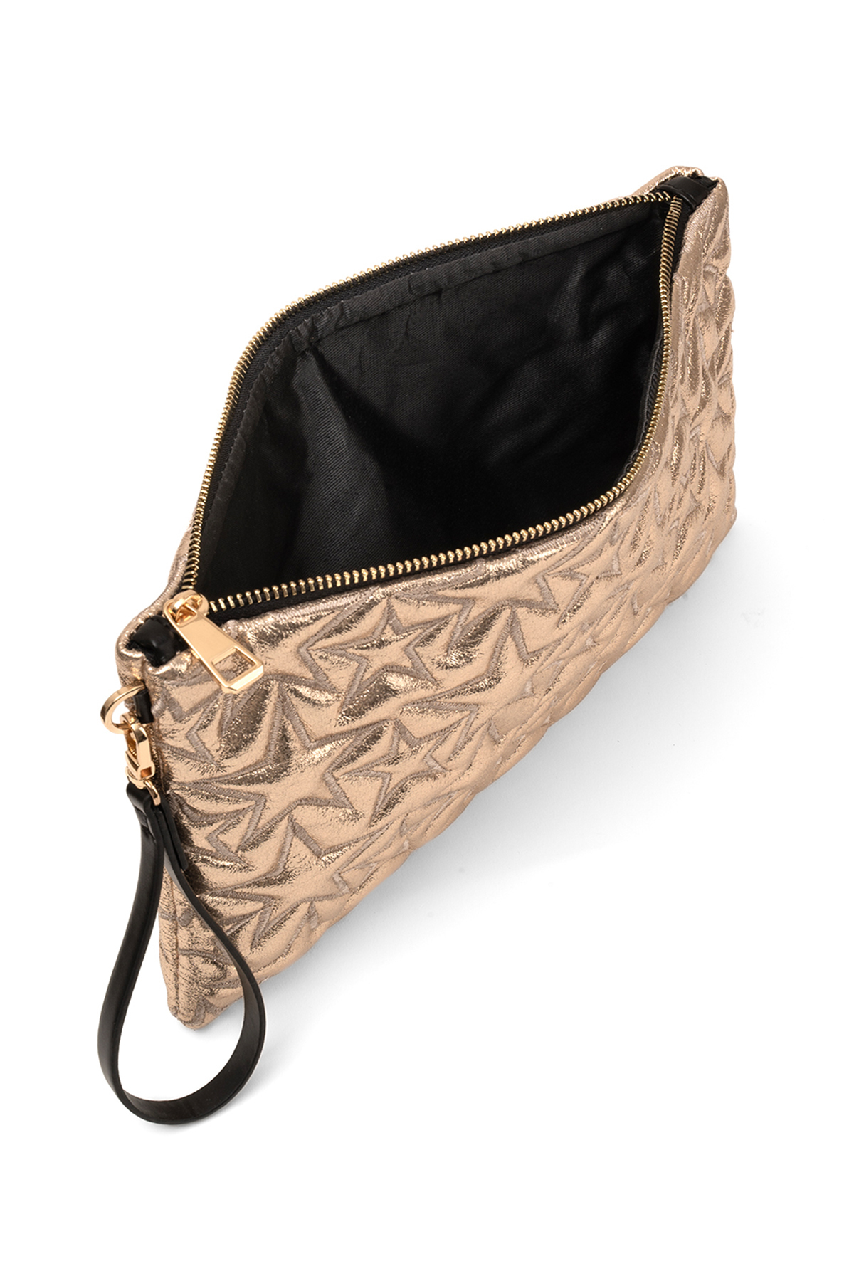 Ecrou Yıldız Desenli Gold Parlak Portföy & Clutch Çanta Çıkarılabilir Bileklik Askılı 30 × 19 cm görsel 6
