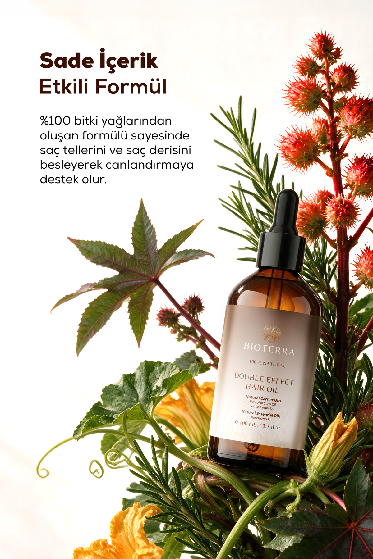 Biberiye, Hint ve Kabak Çekirdeği Yağlı Çift Etkili Saç Bakım Yağı 100 ml – Dökülme Karşıtı Etki Double Effect Hair Oil — 700 82 099 — تصویر 6 از 8