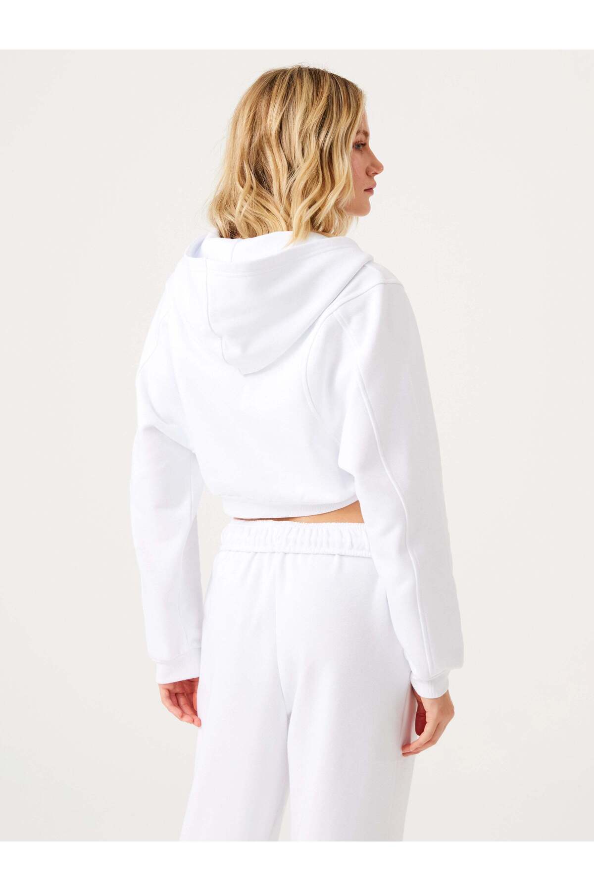 Jerf Aura Fermuarlı Crop Hoodie Beyaz görsel 2
