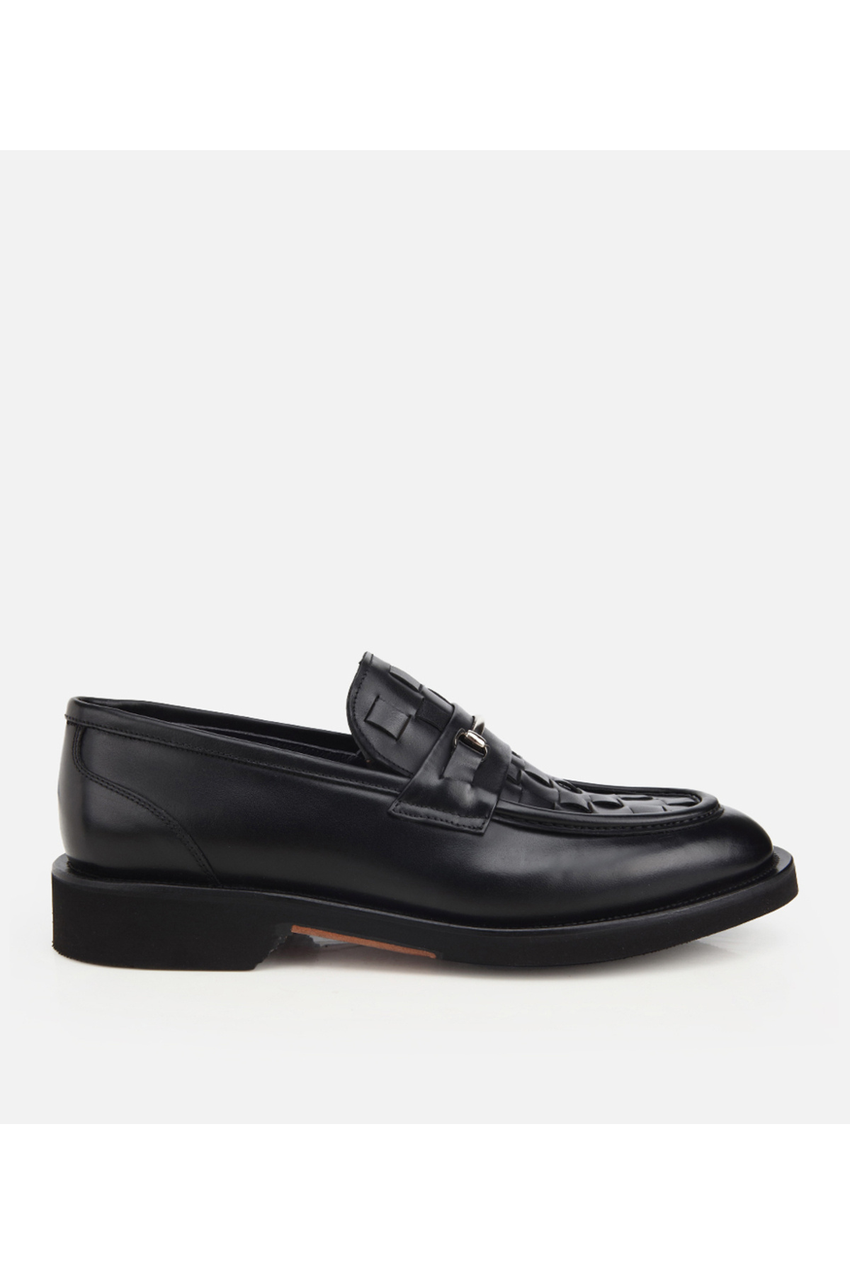 Hotiç Erkek Deri Siyah Örme Metal Detaylı Klasik Loafer