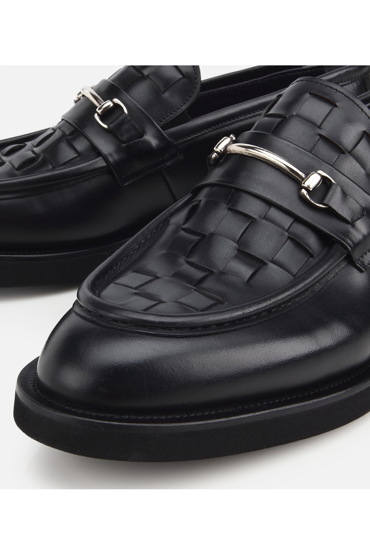 Hotiç Erkek Deri Siyah Örme Metal Detaylı Klasik Loafer görsel 3