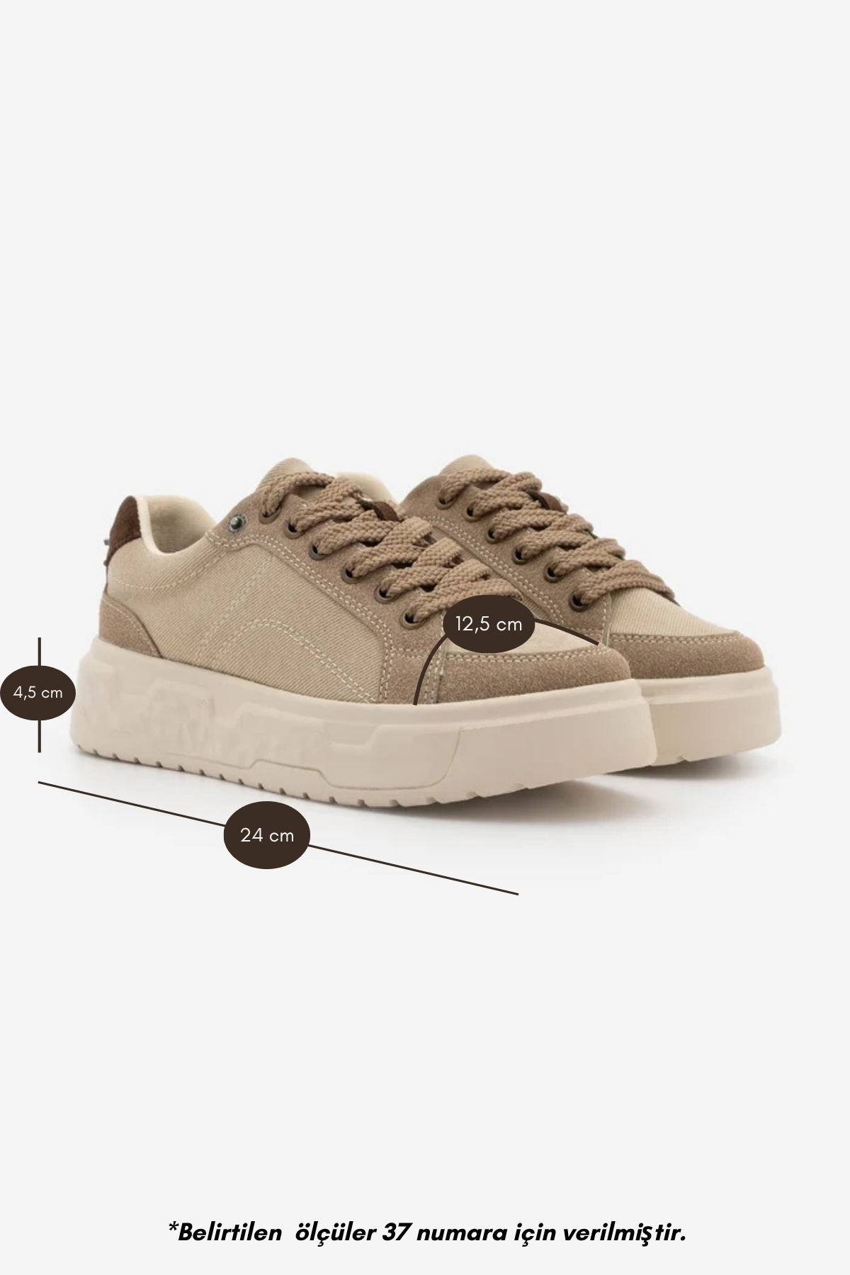Marjin Kadın Sneaker Süet Yüksek Kalın Desenli Ultra Hafif Taban Bağcıklı Spor Ayakkabı Keten Noska Bej görsel 8