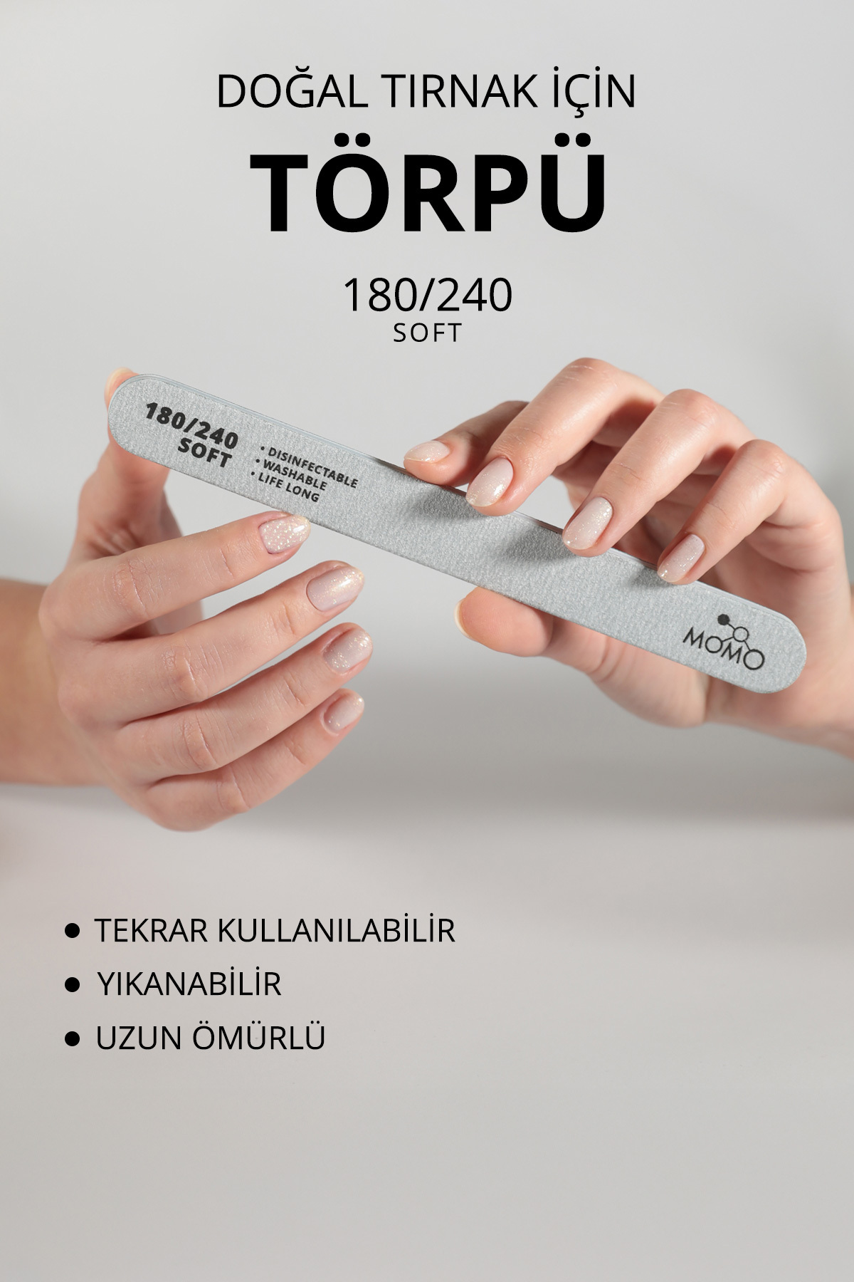 MOMO professional Protez Tırnak Kağıt Törpü, 180/240 Düz Oval Gri Tırnak Törpüsü — 8860103C02G23RK03