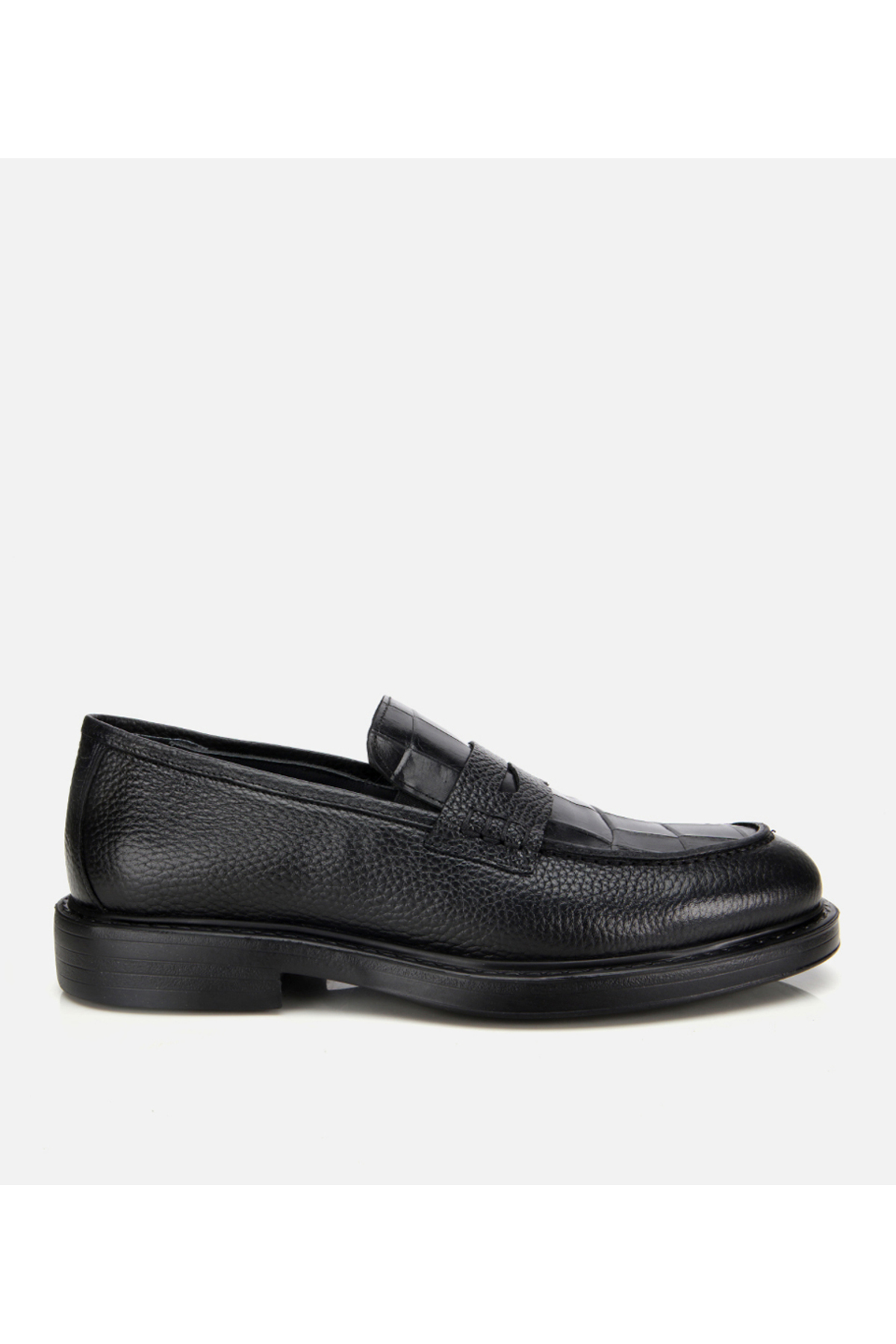 Hotiç Erkek Deri Siyah Kroko Detaylı Klasik Loafer