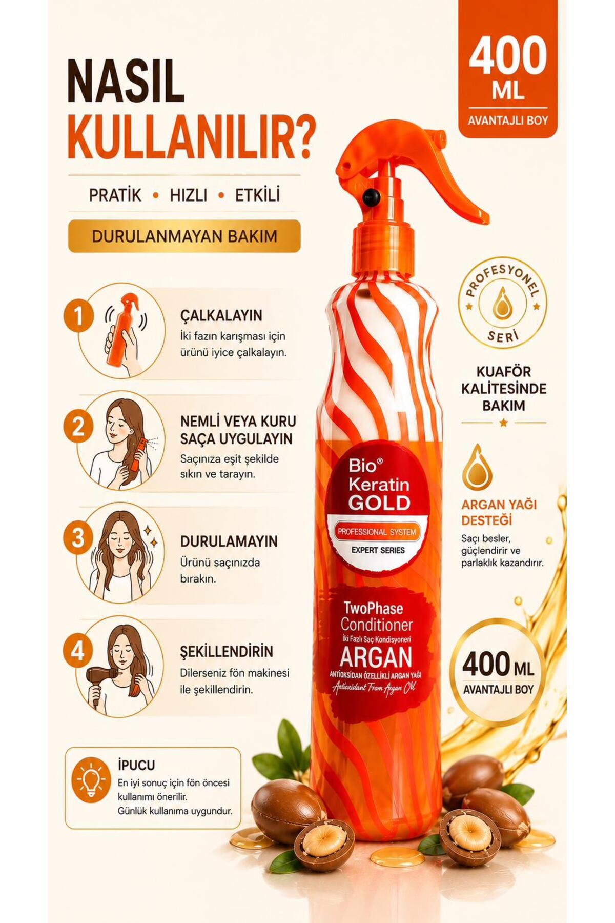 Arganlı Çift Fazlı Fön Suyu 400 Ml — A029 — تصویر 2 از 6
