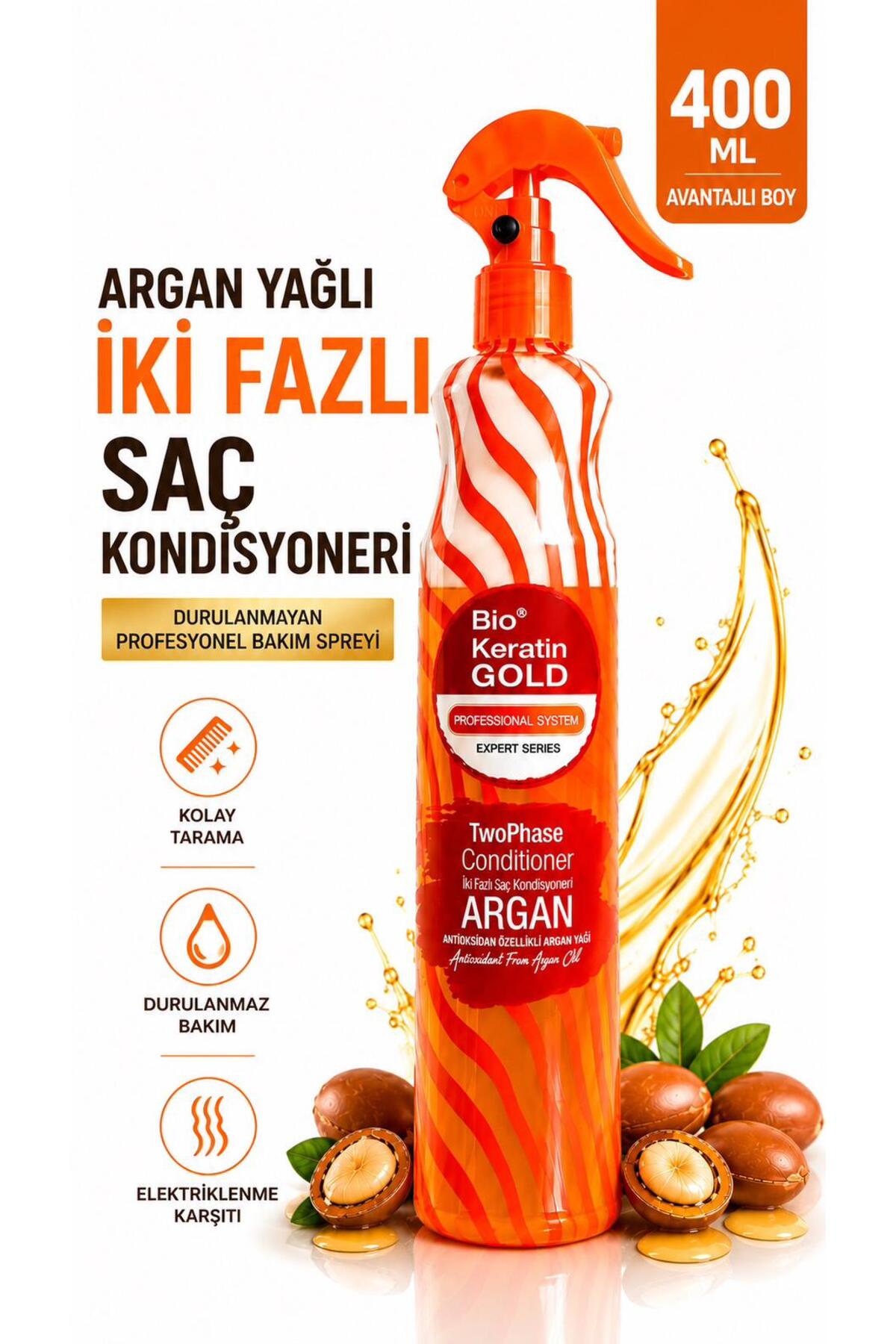 Bio Keratin Gold Arganlı Çift Fazlı Fön Suyu 400 Ml — A029