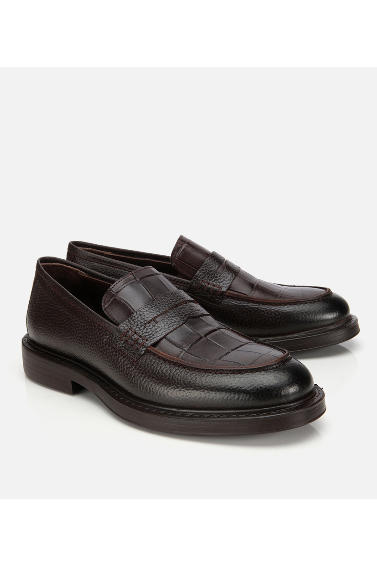 Hotiç Erkek Deri Kahverengi Kroko Detaylı Klasik Loafer görsel 2