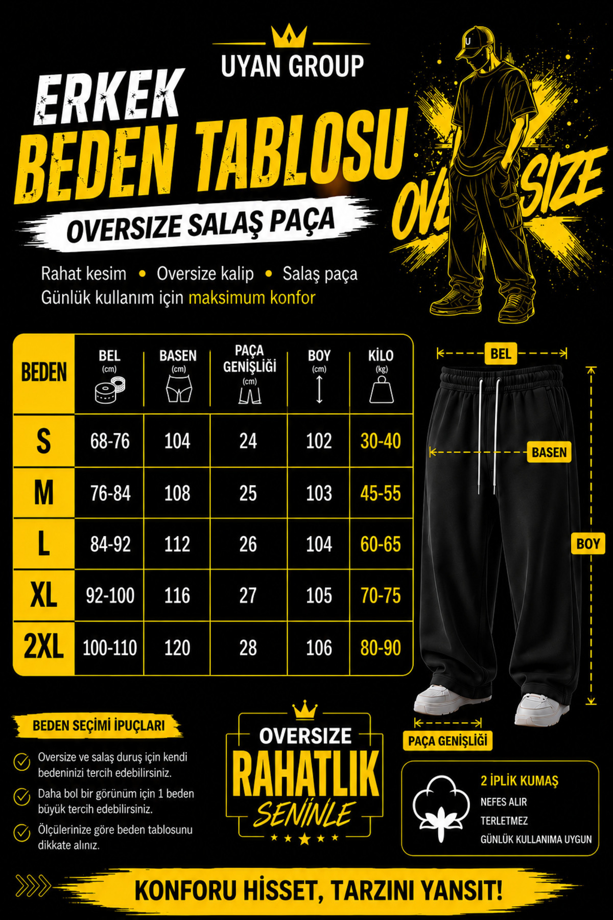 CANDERO 2'li Erkek NY Baskılı Eşofman Altı (Siyah - Gri) Baggy Model Oversize Kalıp Cepli görsel 5