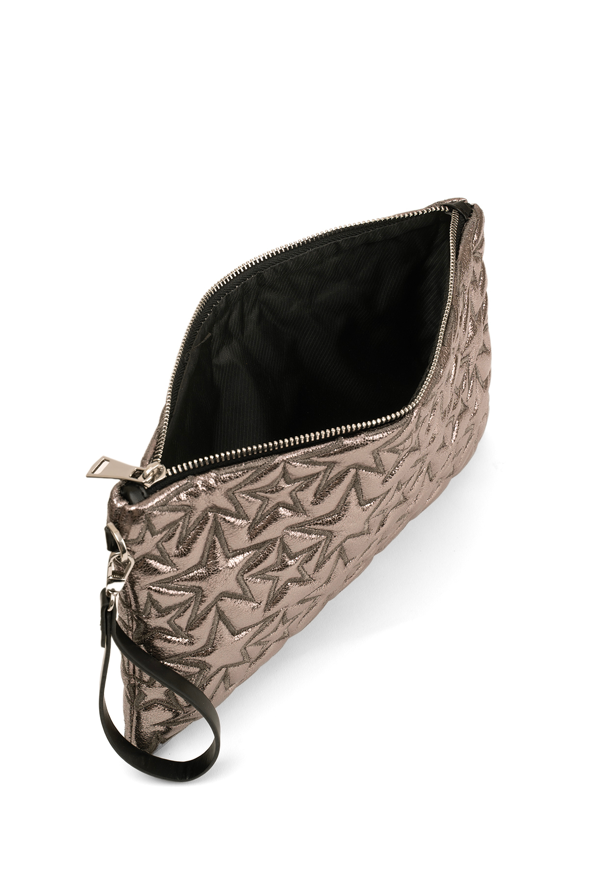 Ecrou Yıldız Desenli Platin Parlak Portföy & Clutch Çanta Çıkarılabilir Bileklik Askılı 30 x 19 cm görsel 6