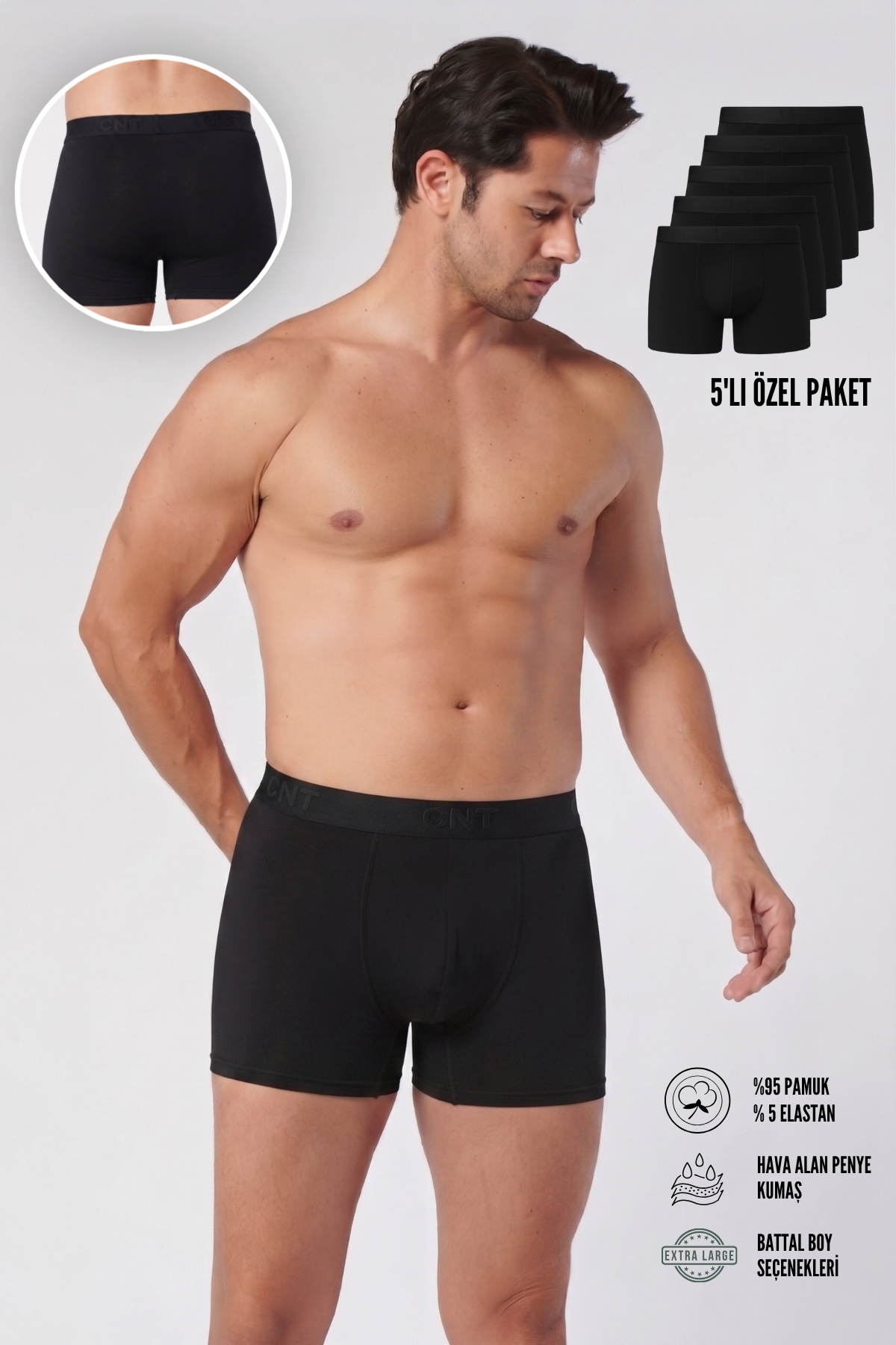 CNT Erkek Pamuklu Boxer 5'li Paket görsel 3