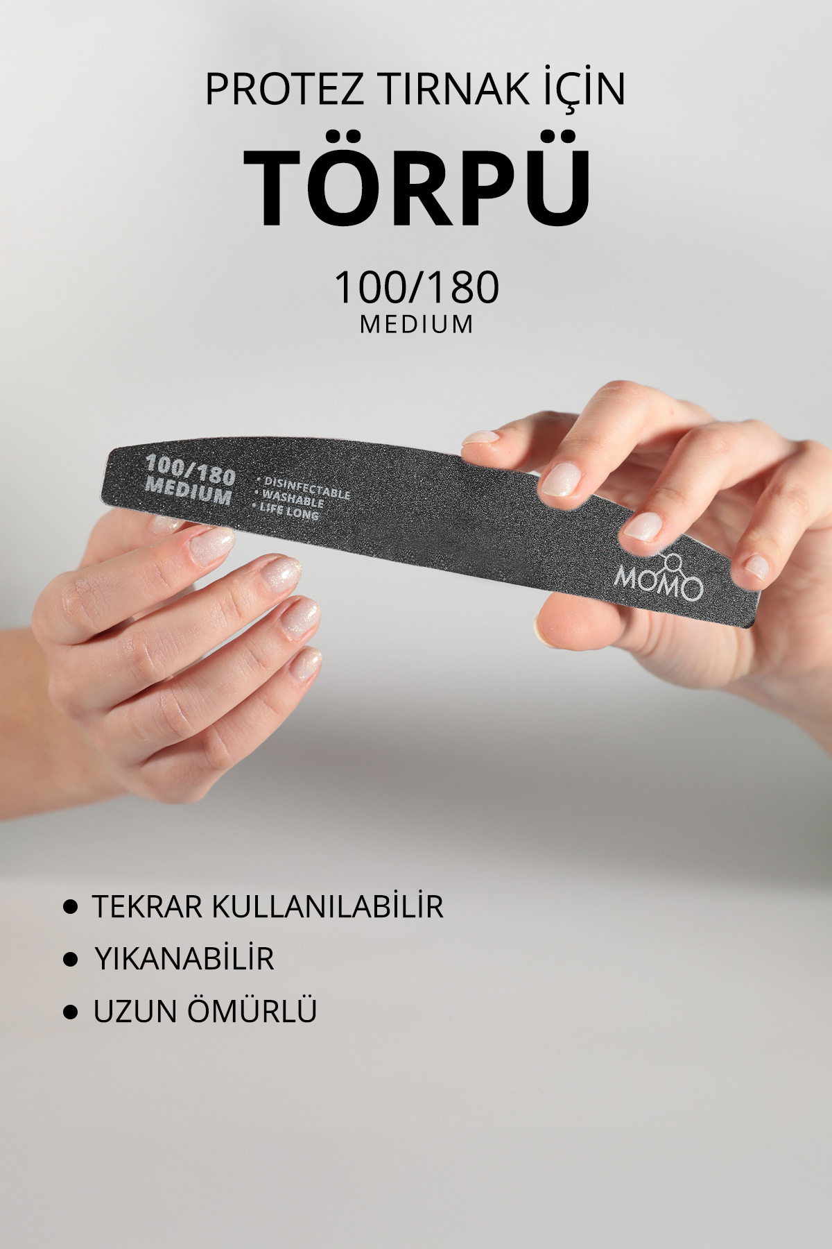 MOMO professional Protez Tırnak Kağıt Törpü, 100/180 Yarım Ay Siyah Tırnak Törpüsü — 8860103C02G14RK02