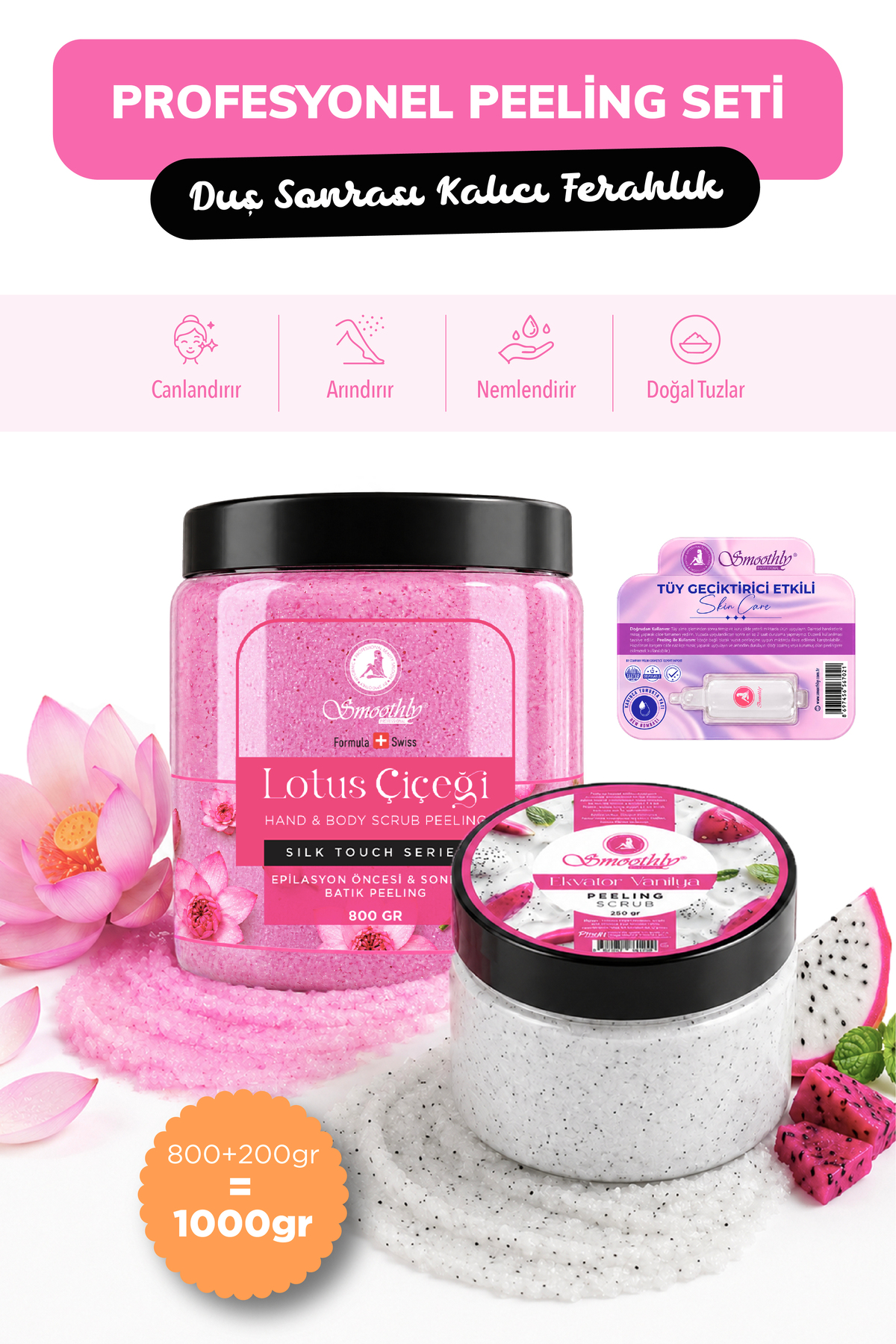 Smoothly Epilasyon Sonrası Vücut Ve Batık Peelingi Lotus Çiçeği 800gr & Ekvator Sütlü 200gr. — LOTUS800EKVATOR200