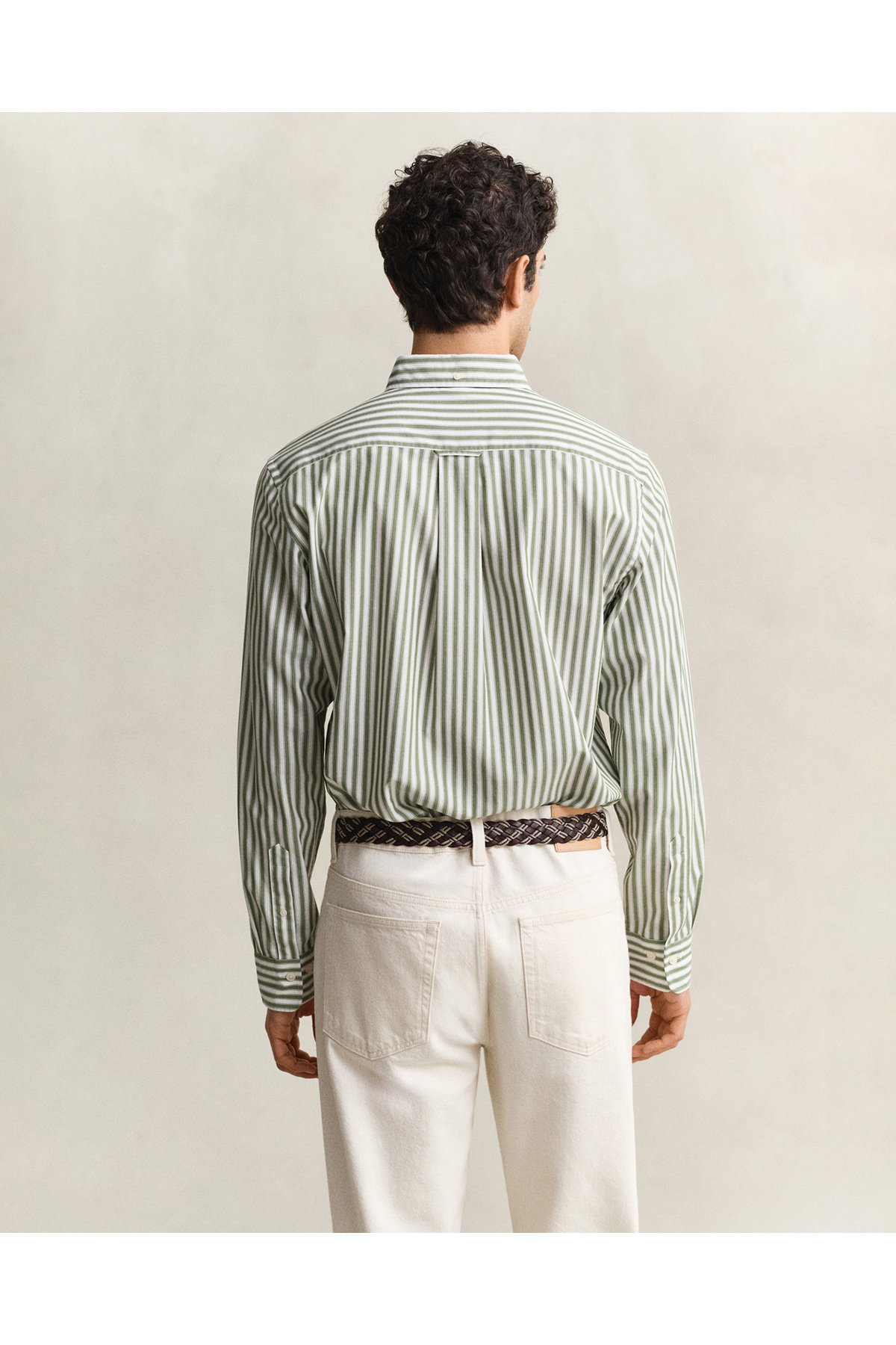 Erkek Yeşil Regular Fit Çizgili Logolu Gömlek — سبز 3260011 — تصویر 5 از 7