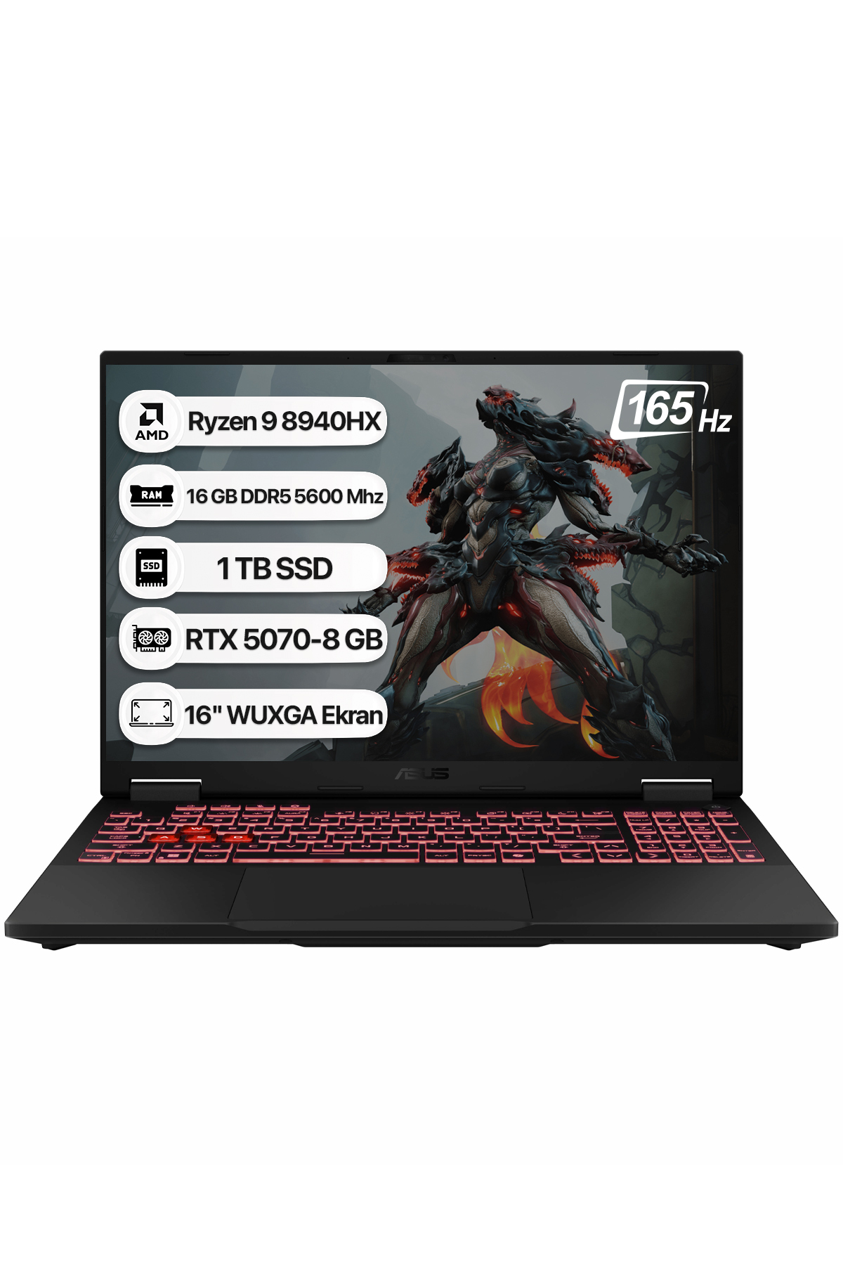 ASUS TUF Gaming A16 FA608PP-RV160 AMD Ryzen 9 8940HX 16 GB 1TB SSD RTX5070-8 GB 115W Freedos 16" WUXGA İşlemci