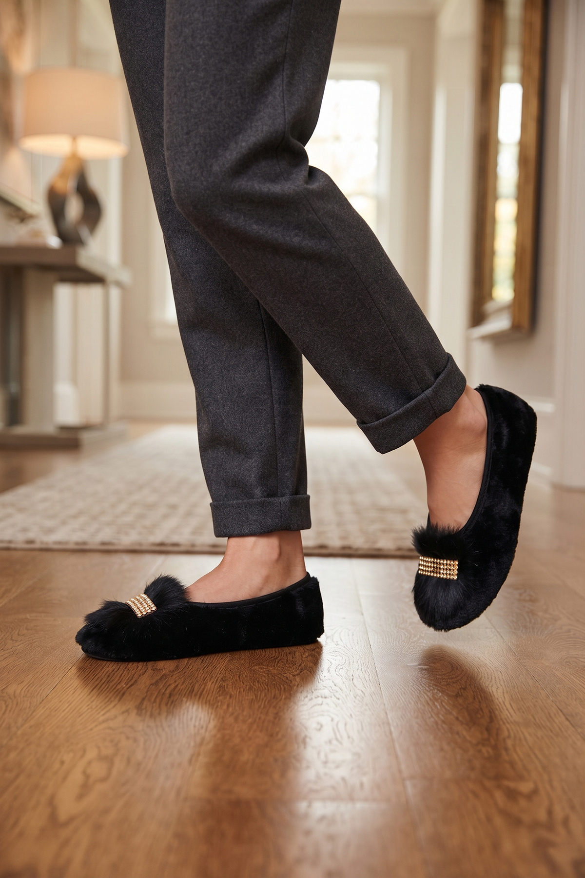 CEYDA SHOES Süslü Kadife Ev,hac, Umre Babeti, Hediye, Günlük Babet,tüylü Babet, Panduf, Patik, Gösteri Pisi Pisi görsel 2