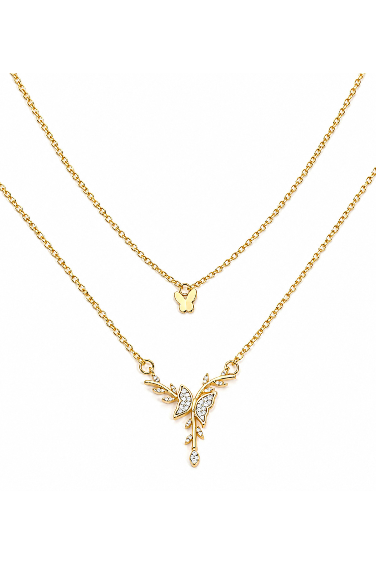 ATALYA ACCESSORY Çift Katlı Daldaki Zirkon Taşlı Gold Renk Kolye, Minimal Şık Kadın Kolye görsel 3