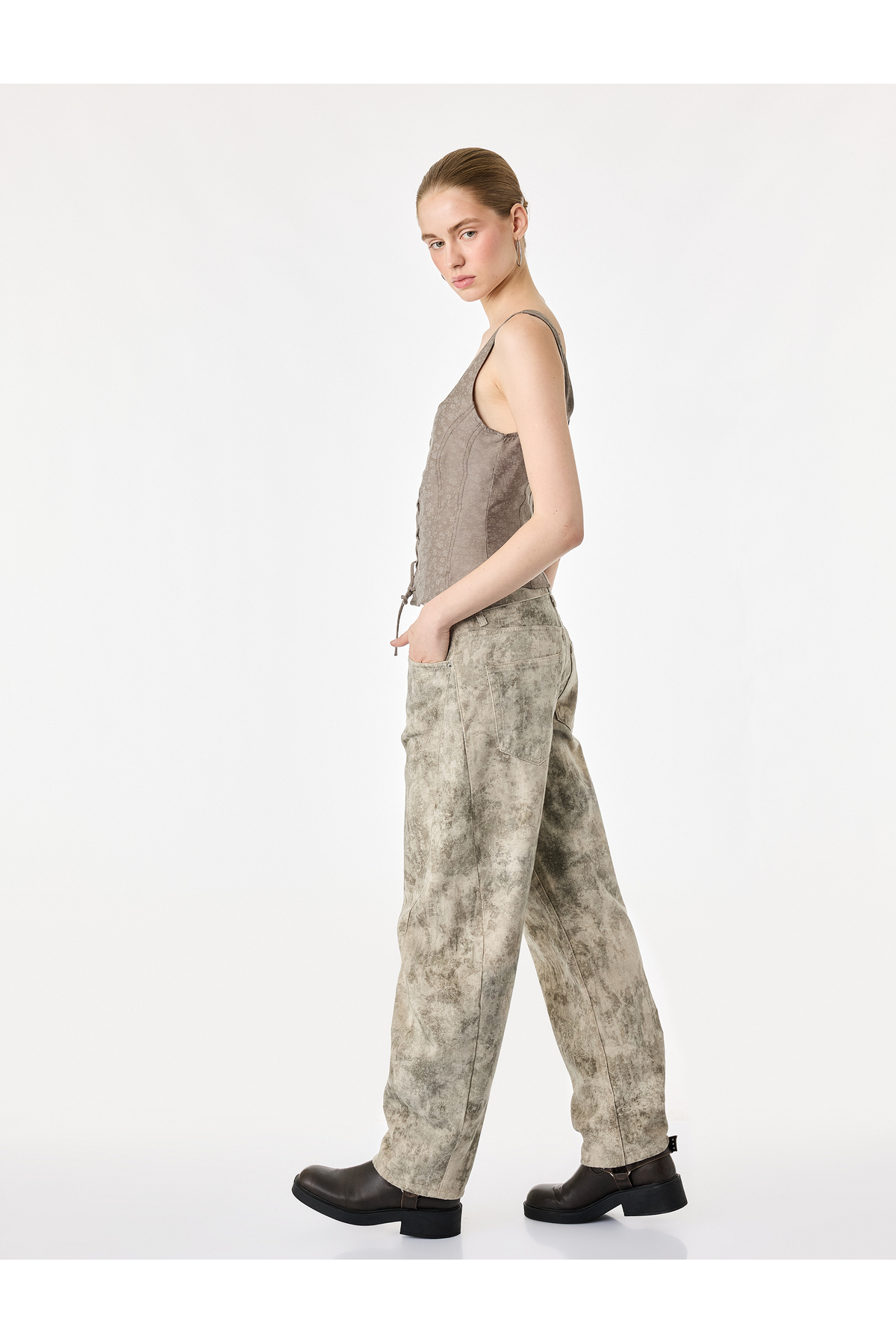 Koton Modal Kumaş Slim Fit Bağlama Detaylı U Yaka Kolsuz Crop Korse Büstiyer görsel 3