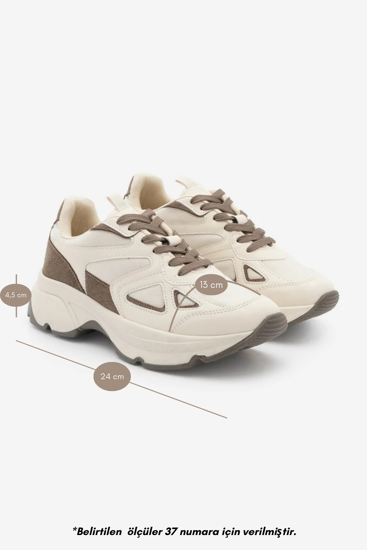 Marjin Kadın Sneaker Yüksek Kalın Taban Çok Parçalı Bağcıklı Spor Ayakkabı Vader Ekru görsel 8