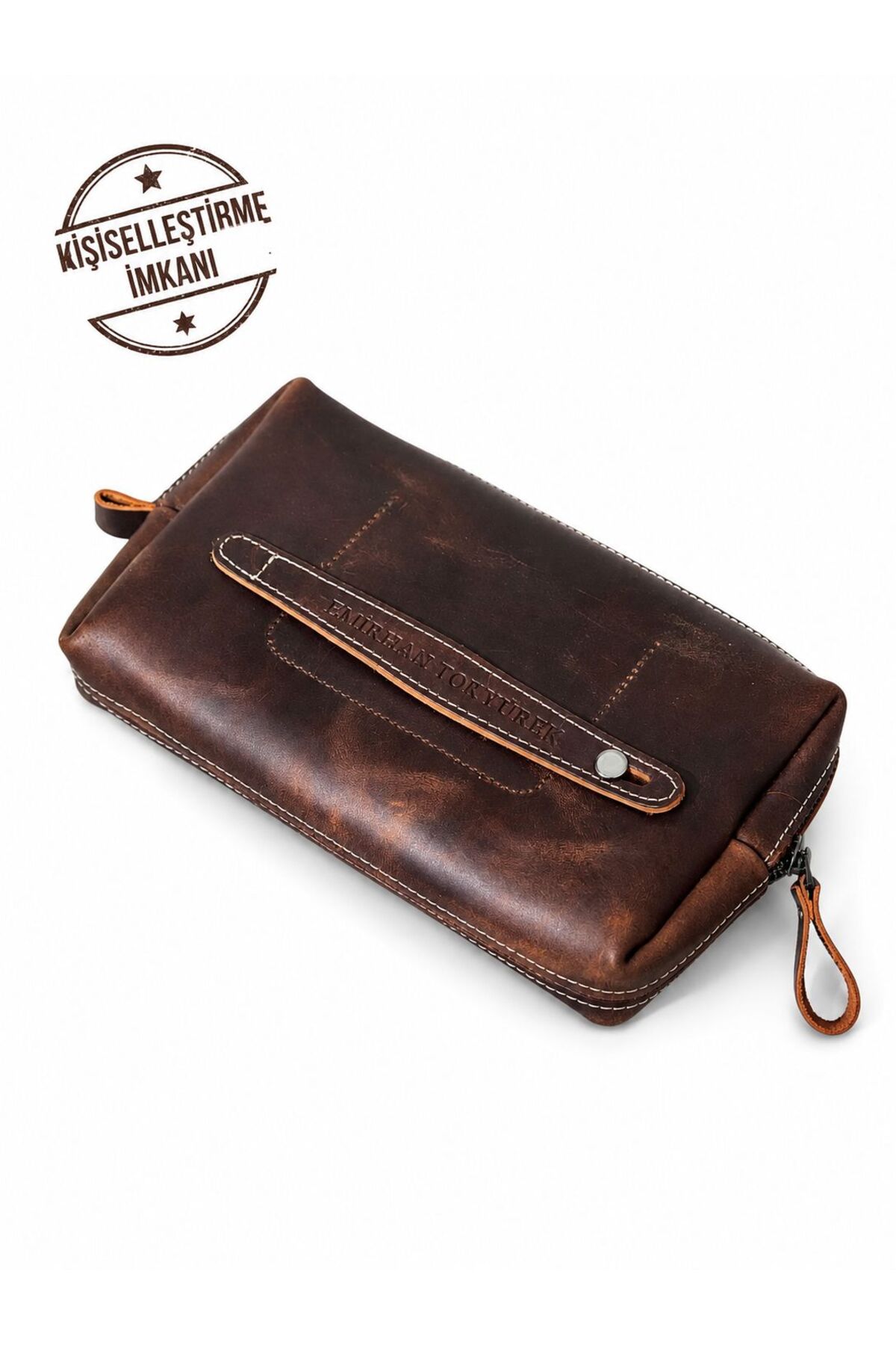 ÖzkanAccessory Capella Hakiki Deri Crazy Kahve Unisex El Çantası - Kişiselleştirilebilir, Anahtarlık Hediyeli görsel 5