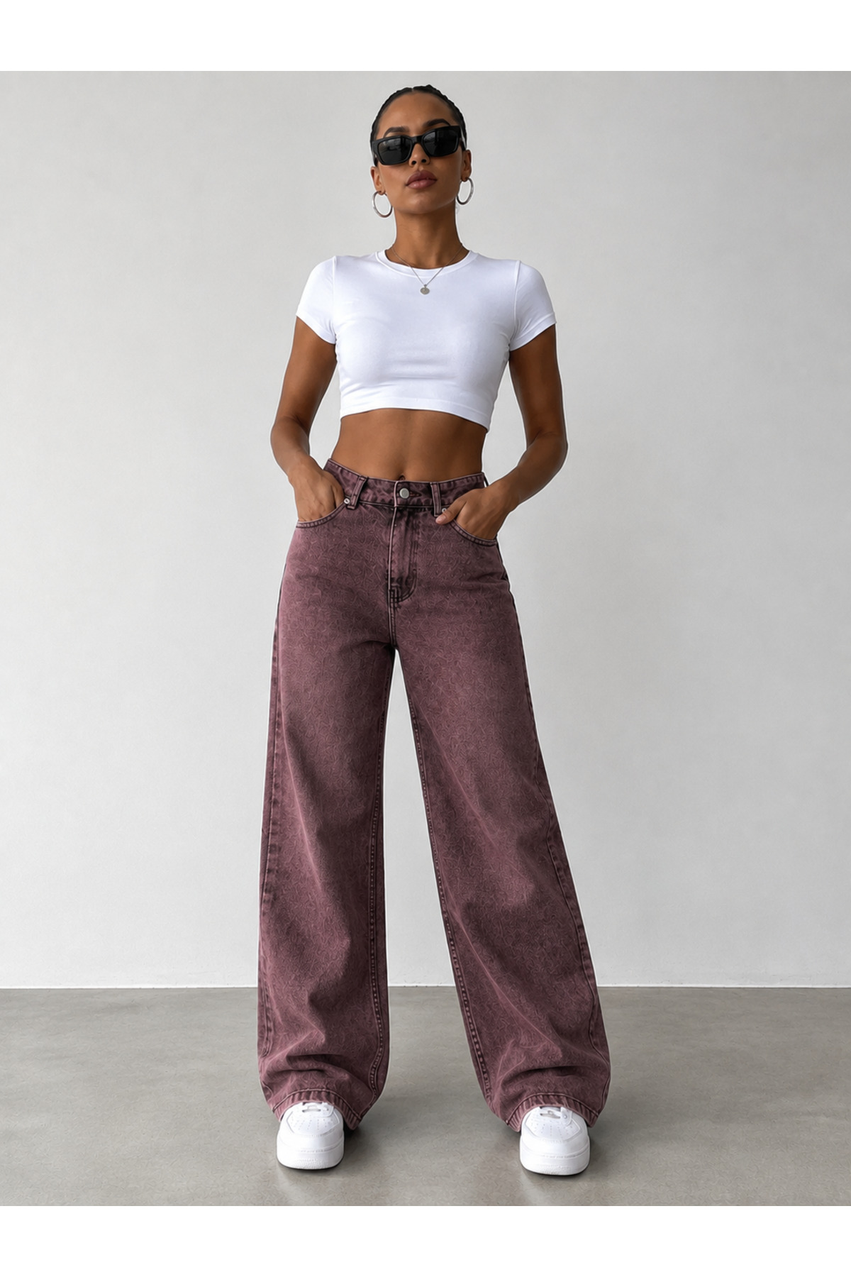 komera Kadın özel tasarım bordo renk 9s-1 yüksek bel %100 koton denim pantolon