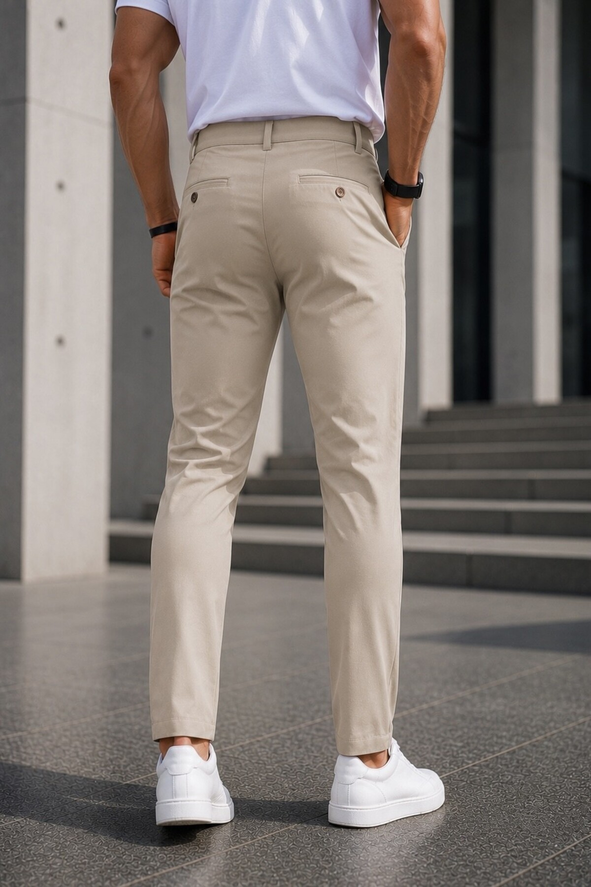 Gussi Erkek Bej Renk Kaliteli Esnek Likralı Slim Fit Kumaş Pantolon görsel 5