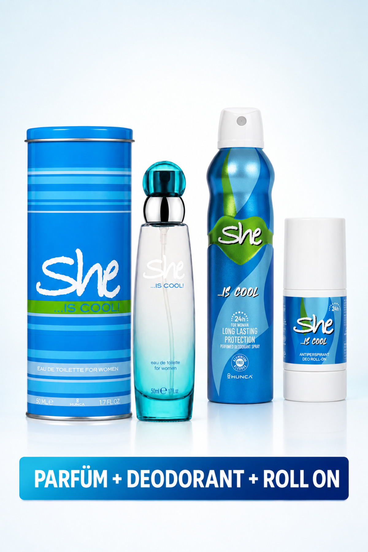 She Is Cool Kadın Parfüm Edt 50 Ml +deodorant 150 ml + Roll-on 50 ml — Cool 3lü Set