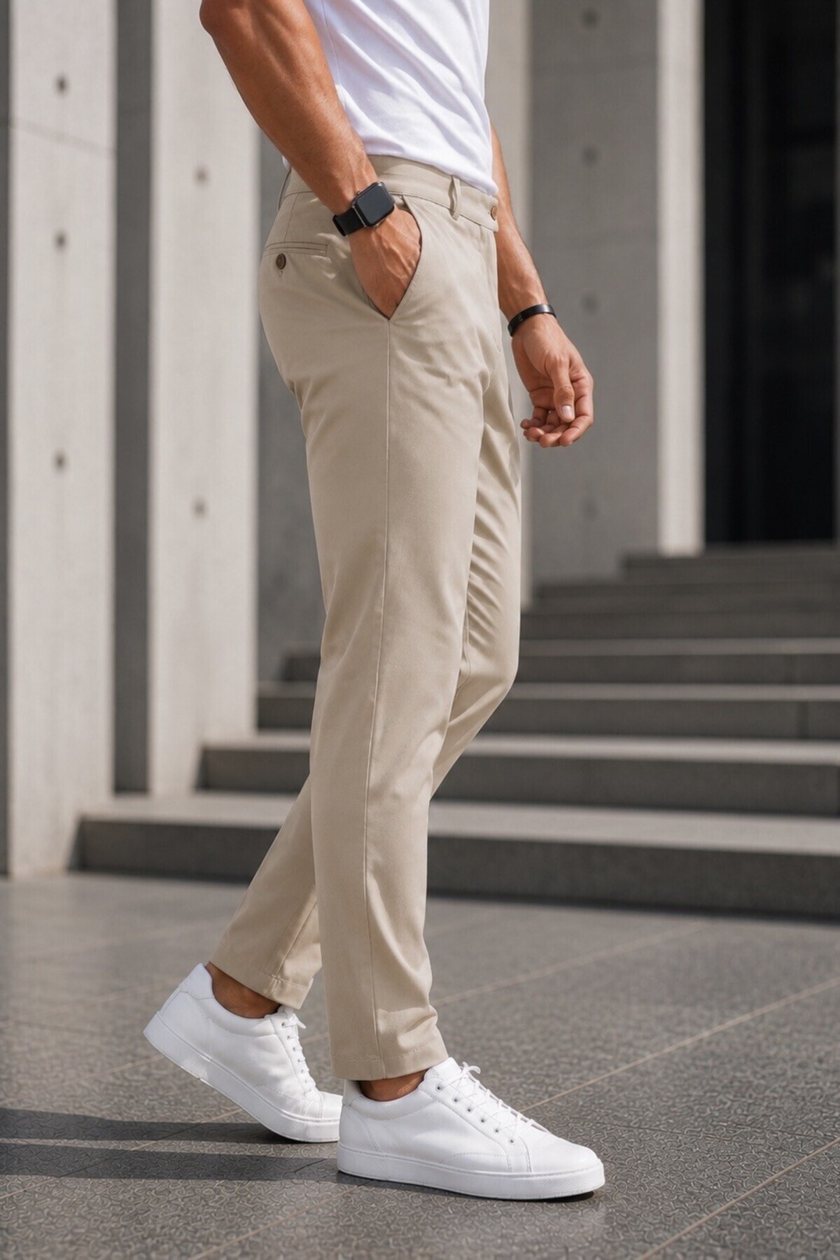 Gussi Erkek Bej Renk Kaliteli Esnek Likralı Slim Fit Kumaş Pantolon görsel 3