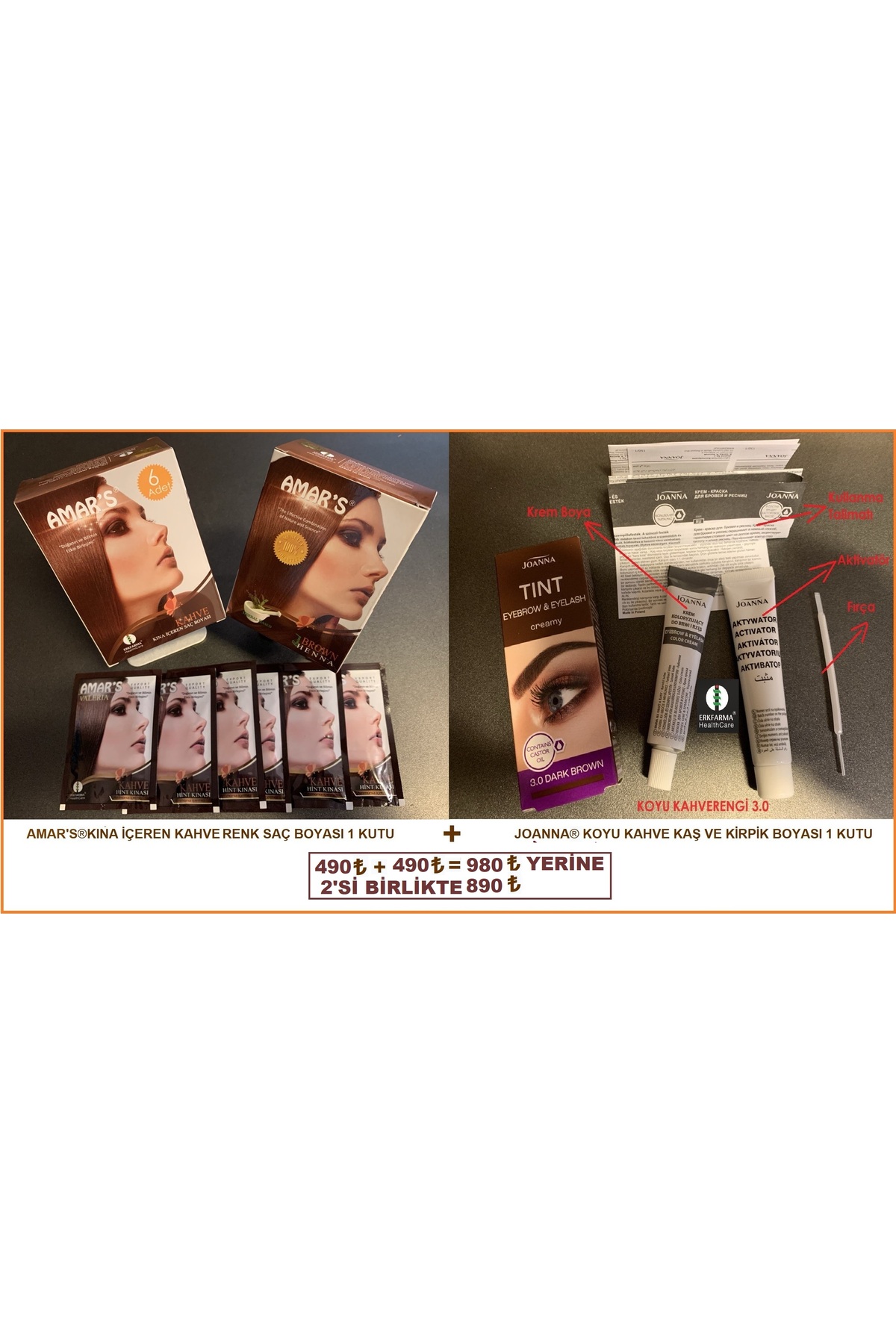رنگ موی قهوه‌ای با حنای Amar's® (بسته ۶ عددی) رنگ ابرو و مژه قهوه‌ای تیره Joanna (بسته ۱ عددی) — ۲ در ۱ — تصویر 8 از 8