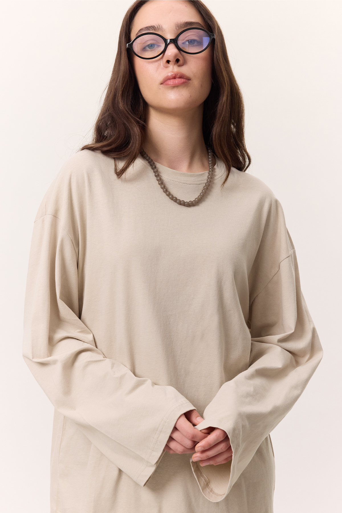 Manuka GENİŞ KOL OVERSIZE TSHIRT TAŞ