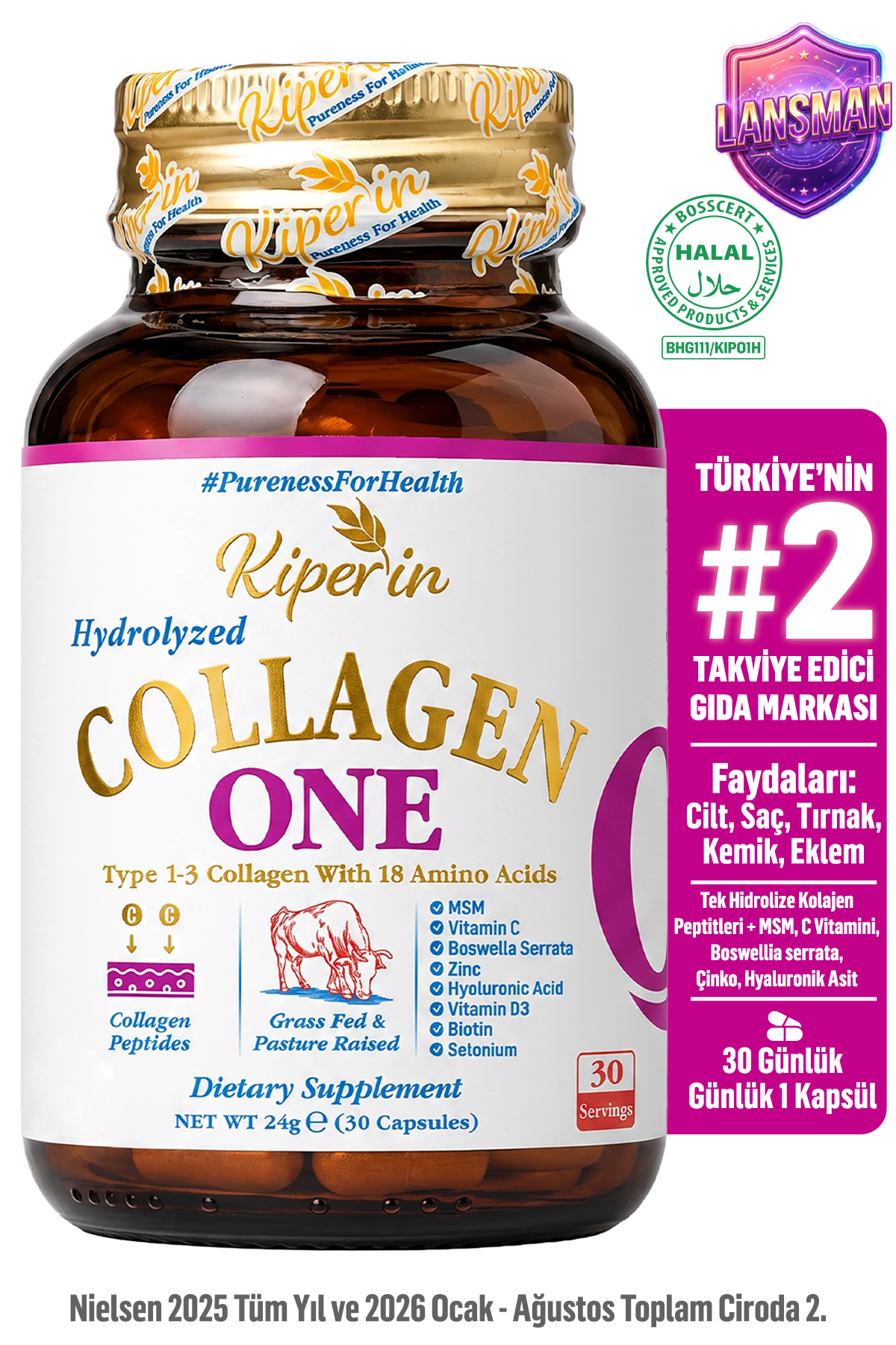 Kiperin One | Tek Hidrolize Kolajen Peptitler | MSM, Biotin, Hyaluronik Asit,...
