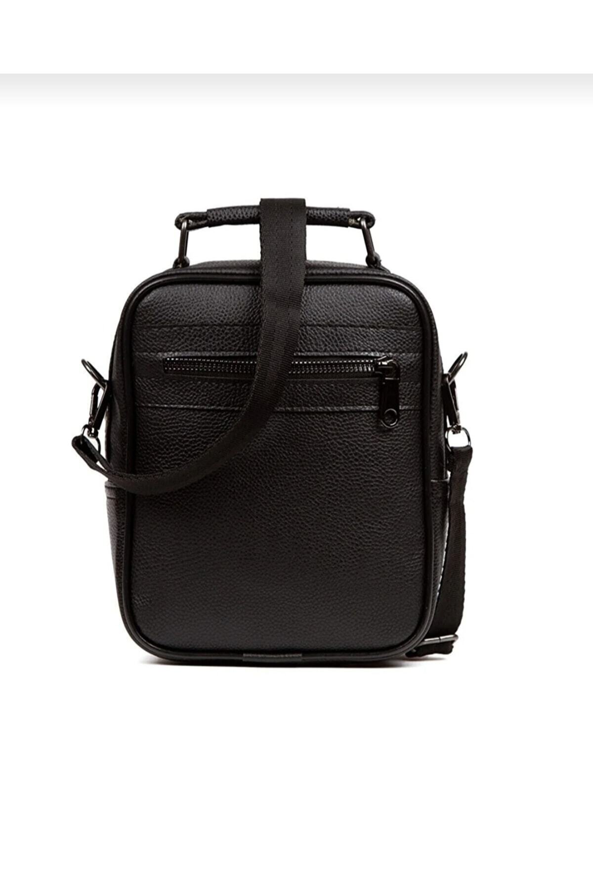 NEWISH POLO ACCESSORIES Erkek Siyah Deri Voyager Şık Günlük El Ve Omuz Çantası Şık Crossbody Günlük Erkek Seyahat Çantası görsel 7