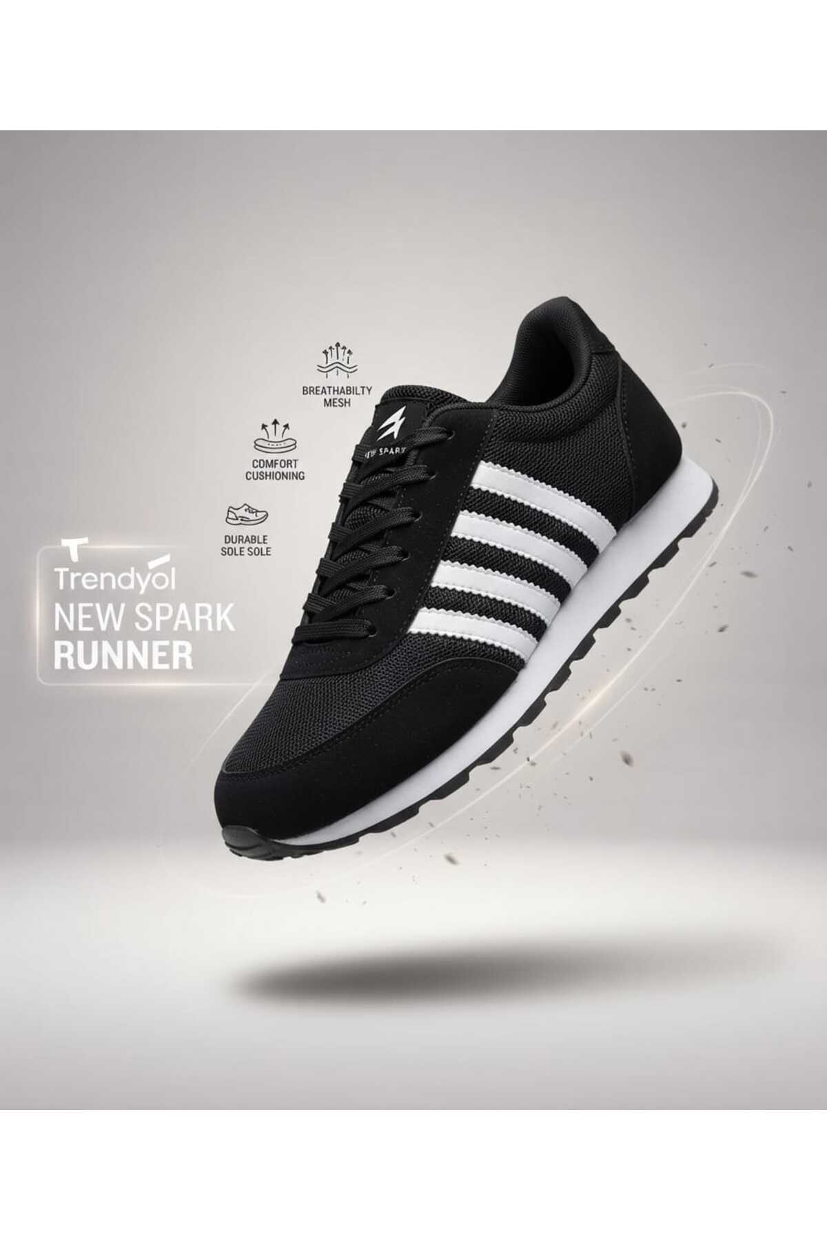 Rona Gifts Erkek Siyah Beyaz Günlük Rahat Taban Yumuşak Hafif Esnek Yürüyüş Sneaker Bağcıklı Spor Ayakkabı görsel 6