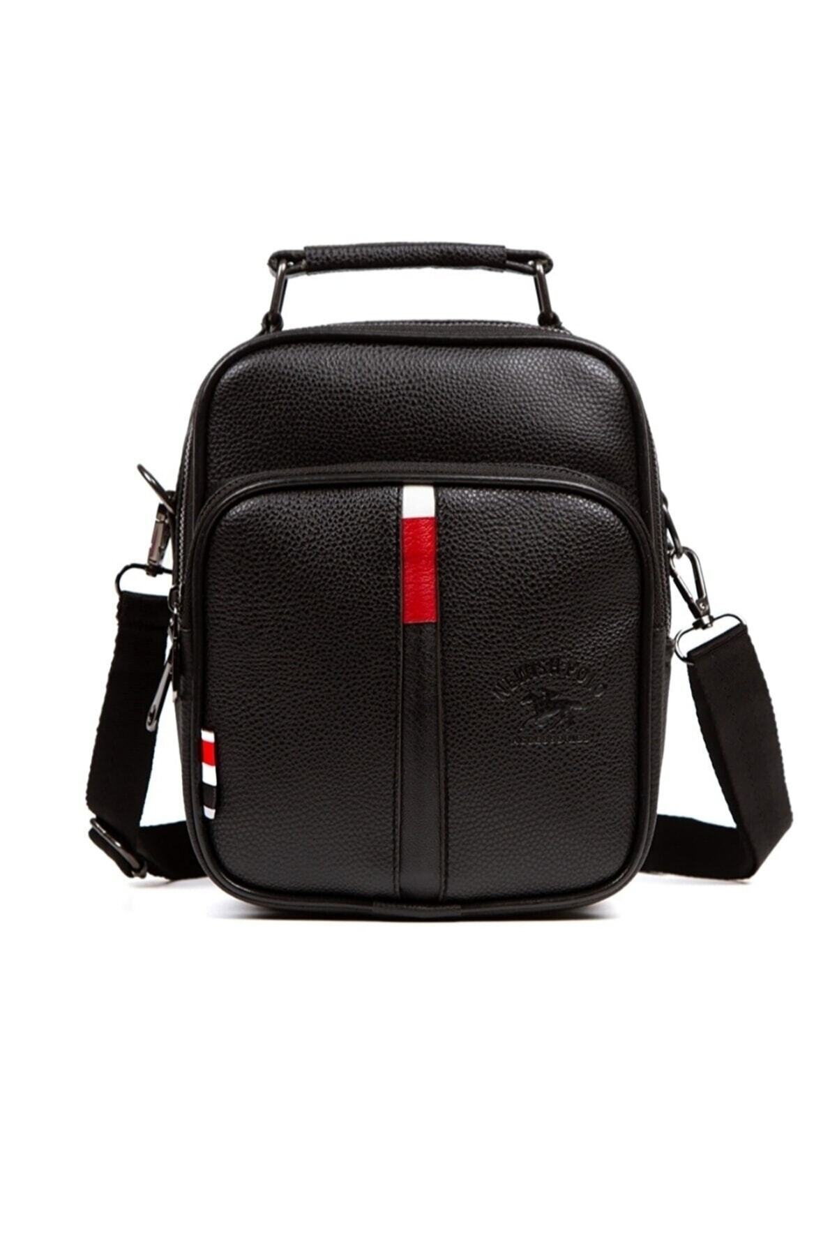 NEWISH POLO ACCESSORIES Erkek Siyah Deri Voyager Şık Günlük El Ve Omuz Çantası Şık Crossbody Günlük Erkek Seyahat Çantası
