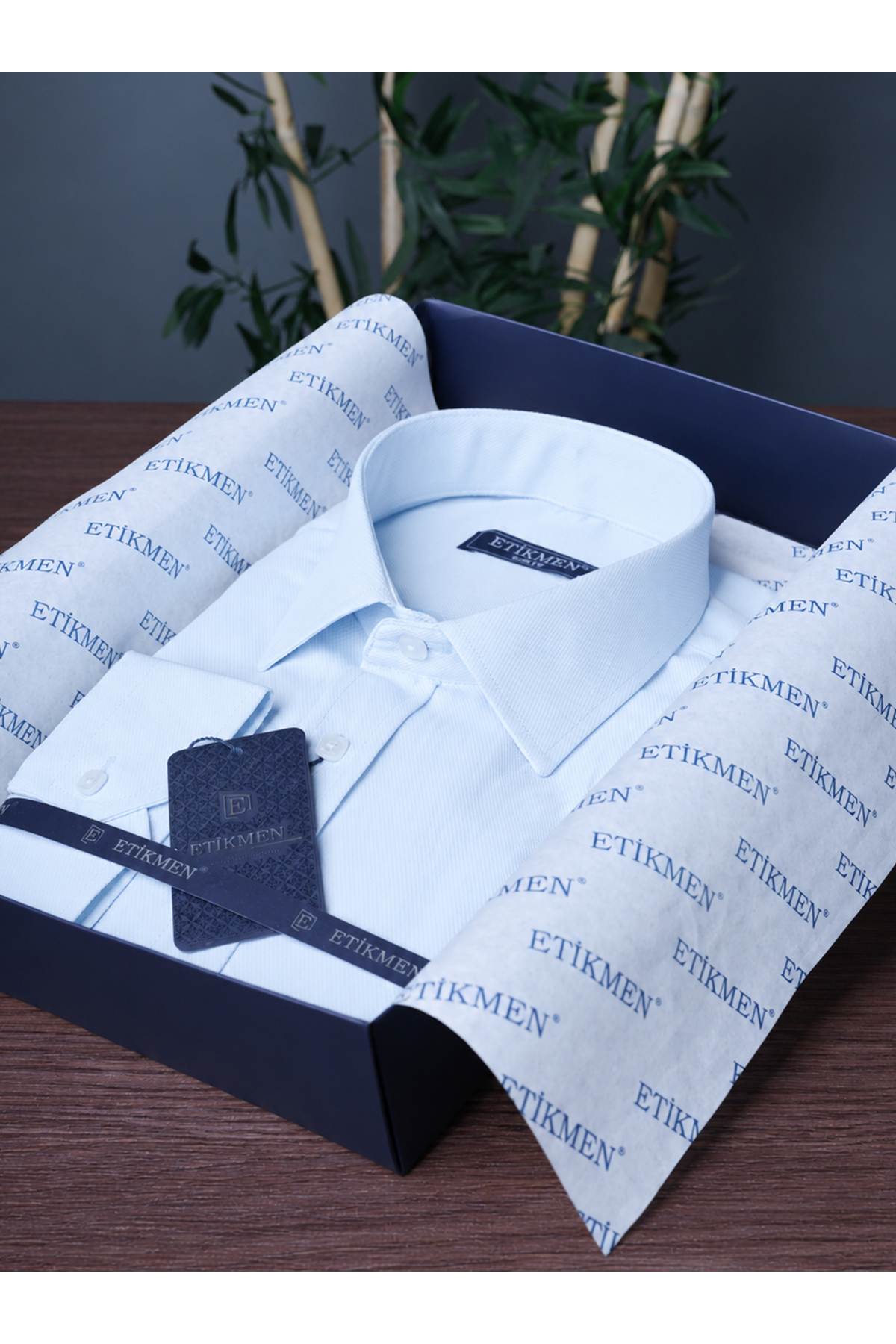 Buz Mavi Kare Düğmeli Slimfit Erkek Gömlek — رنگارنگ 0466 — تصویر 4 از 6