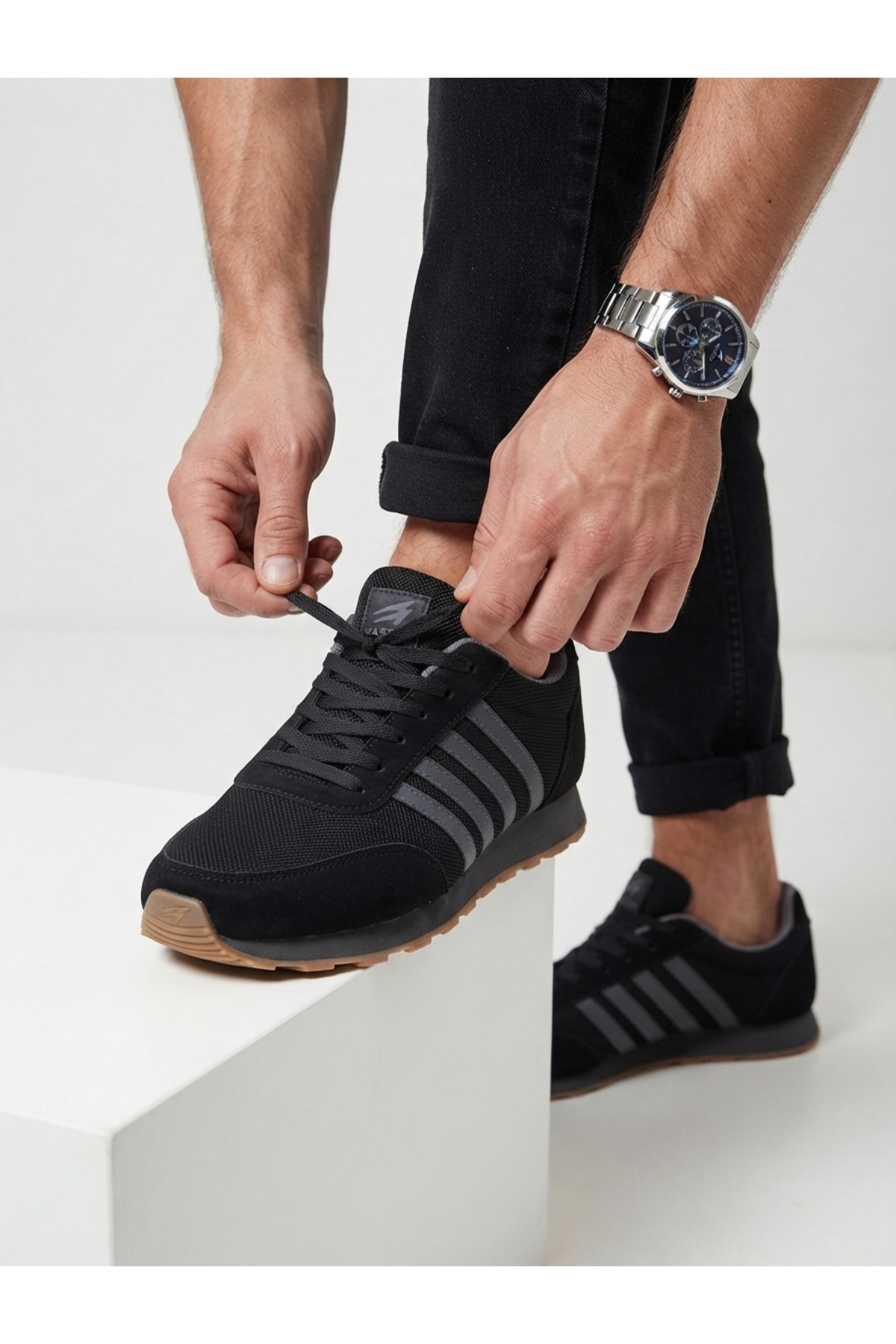 Rona Gifts Erkek Siyah Günlük Rahat Taban Yumuşak Hafif Esnek Yürüyüş Sneaker Bağcıklı Spor Ayakkabı görsel 3