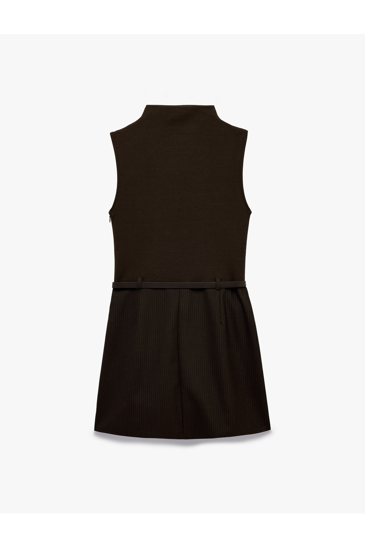 Koton Pamuklu Slim Fit Kemer Detaylı Bisiklet Yaka Kolsuz Bodycon Pileli Mini Elbise görsel 6