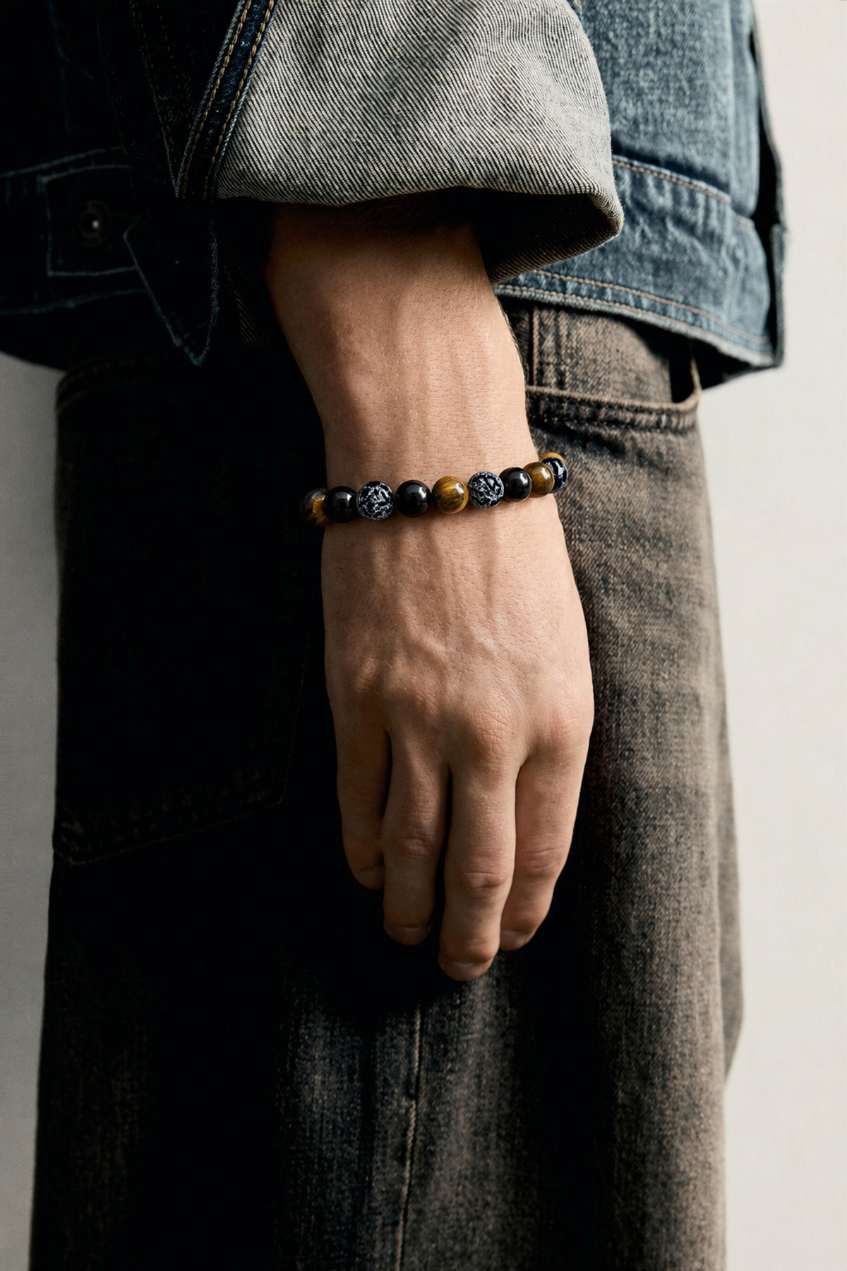 Alnis Atelier Akik, Kaplan Gözü ve Oniks Doğal Taş Bileklik | Gerçek Doğal Taş Unisex Kadın Erkek El Yapımı Minimal Bileklik görsel 5