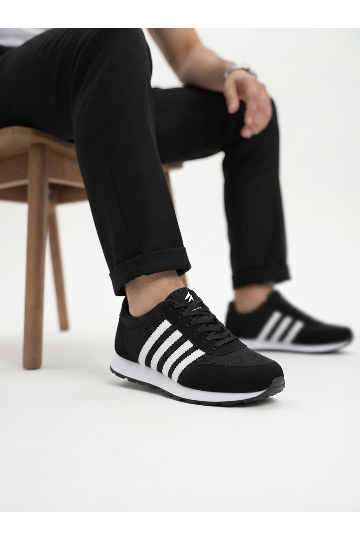 Rona Gifts Erkek Siyah Beyaz Günlük Rahat Taban Yumuşak Hafif Esnek Yürüyüş Sneaker Bağcıklı Spor Ayakkabı görsel 5