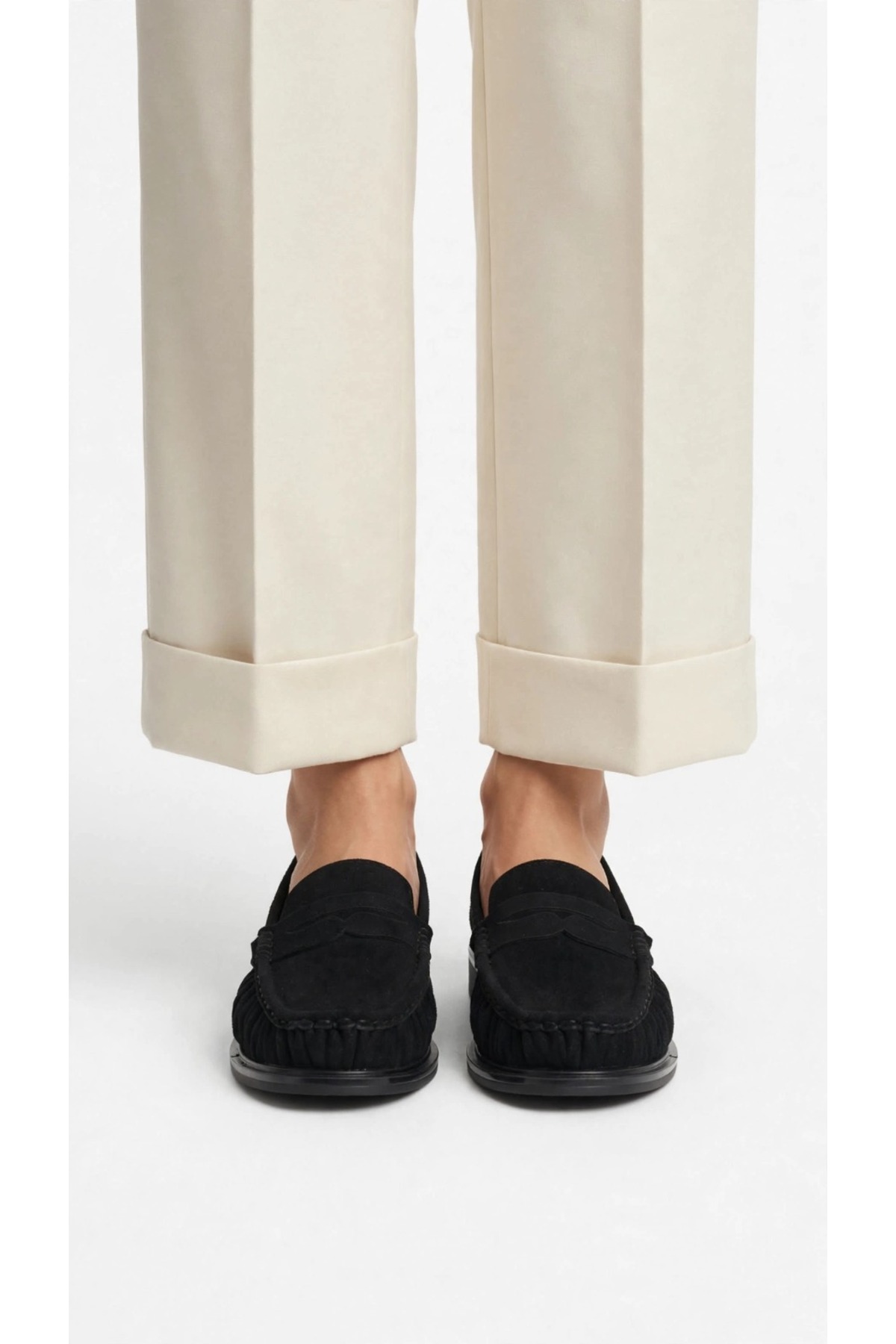 Trendlov OLVENİA Siyah Süet Kadın Loafer - Büzgülü Penny Moccasin görsel 4