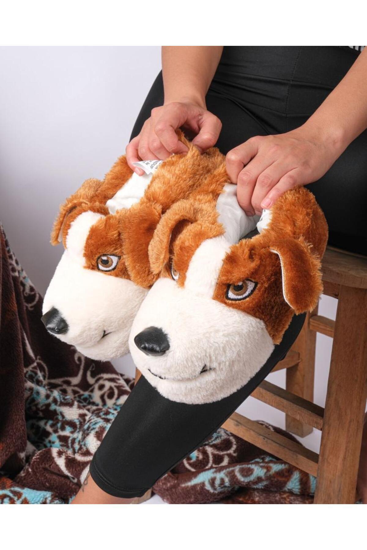 SELÇUK SÖNMEZ Kahverengi Peluş Köpek Panduf Ev Terliği 36-40 Numara görsel 2