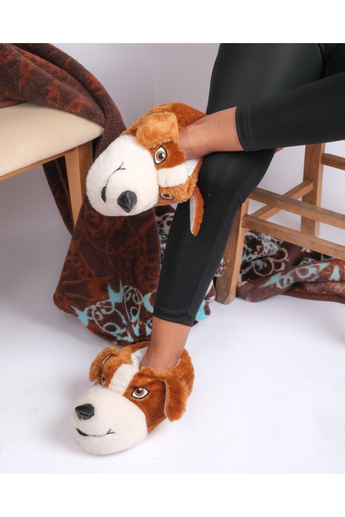 SELÇUK SÖNMEZ Kahverengi Peluş Köpek Panduf Ev Terliği 36-40 Numara görsel 5