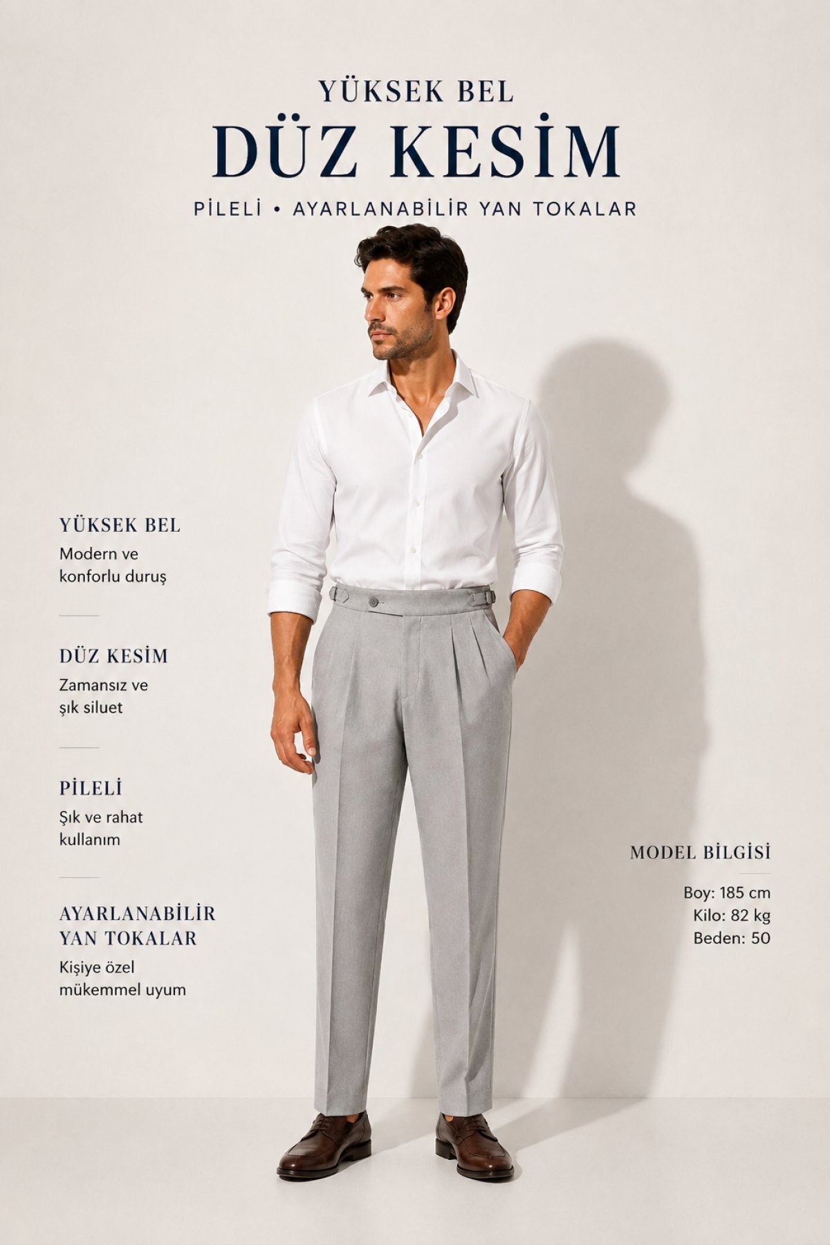 Erkek Gri Pamuk Keten Yazlık Pantolon Bağcıklı Normal Bel Regular Fit Düz Paça — خاکستری J19-KTN-001