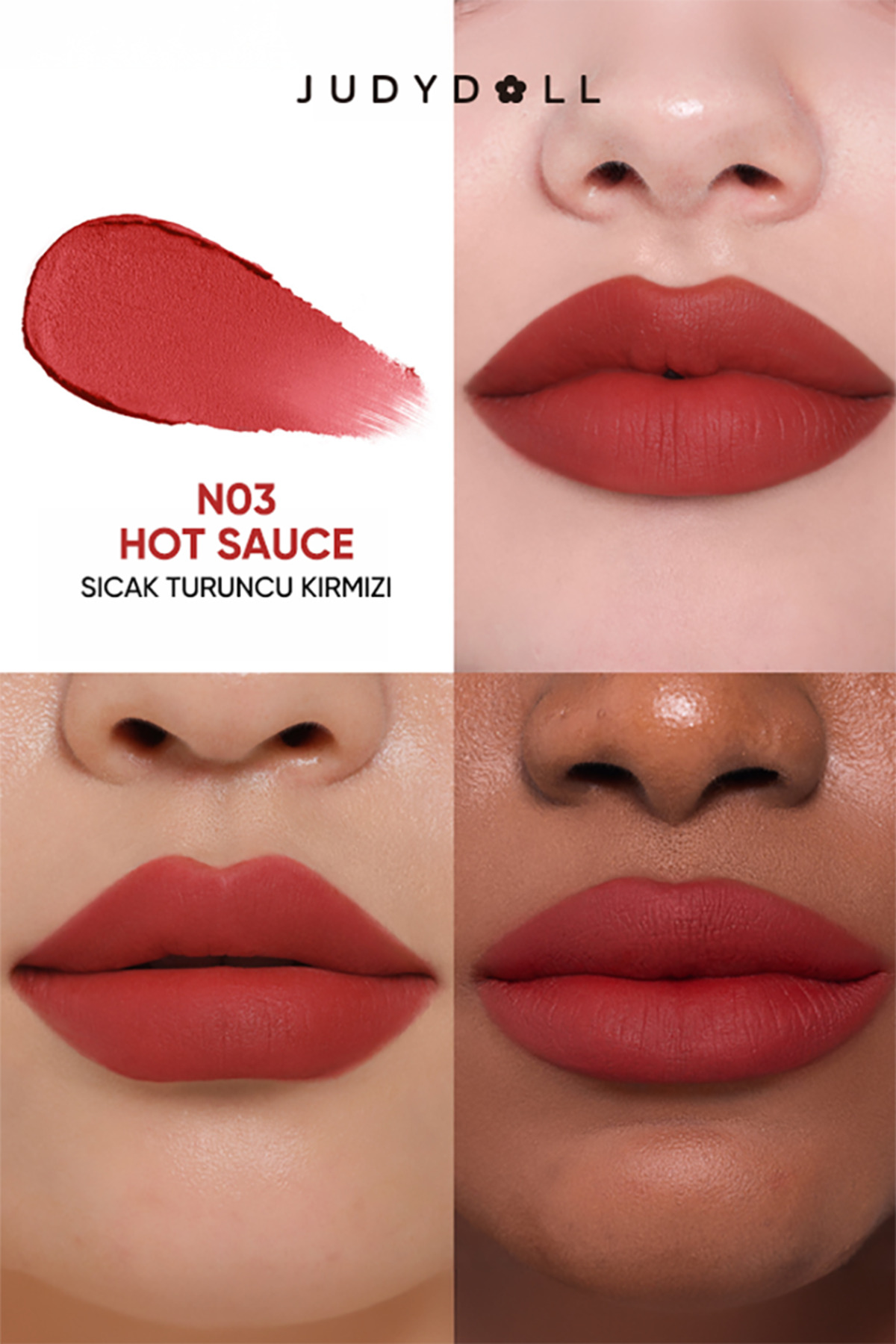 Cushion Matte Lock Lip Cream N03 Hot Sauce Mat Likit Ruj | Uzun Süre Kalıcı Kırmızı Ruj — صورتی judydoll-9401429852437 — تصویر 6 از 9