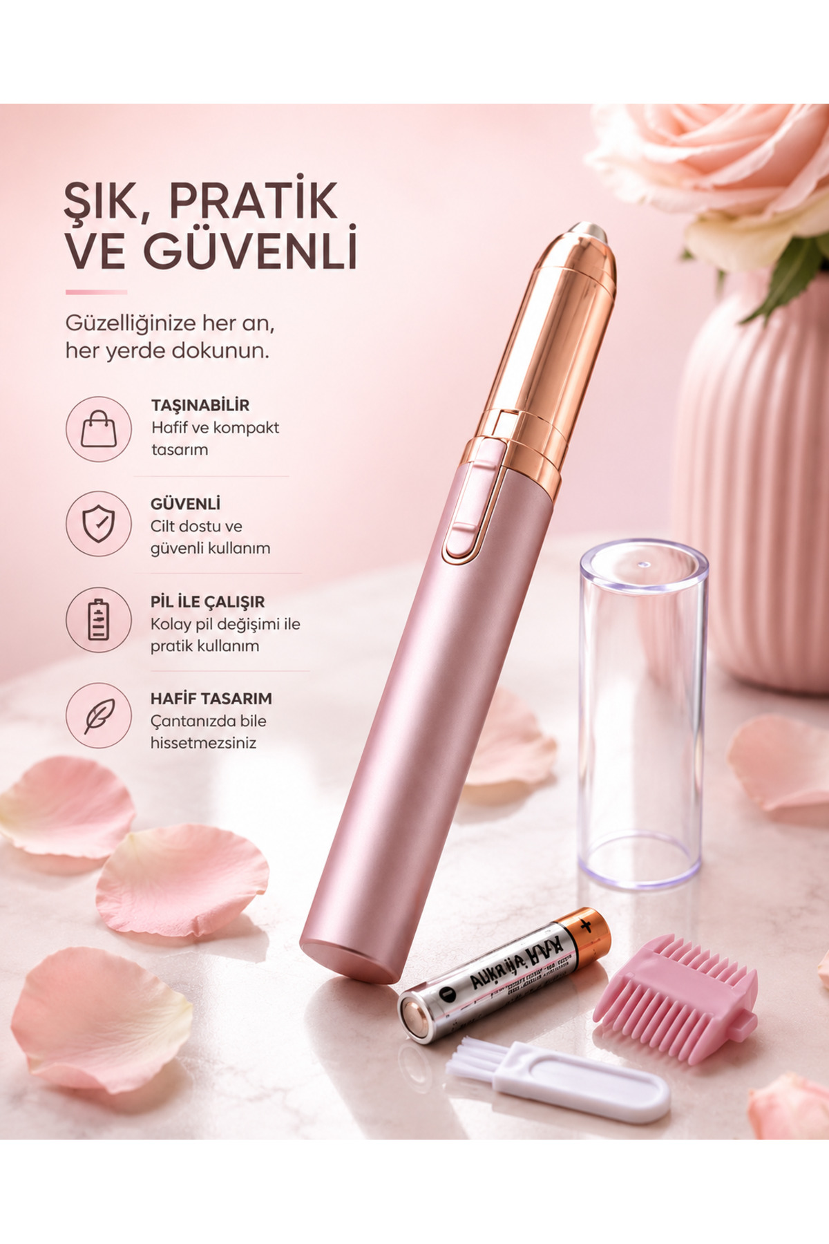  دستگاه اصلاح موهای صورت - باتری خور - صورتی - طراحی قلمی - کاربردی ویژگی‌های محصول — TYC27102897EA6BB07ABCD000  — تصویر 2 از 3